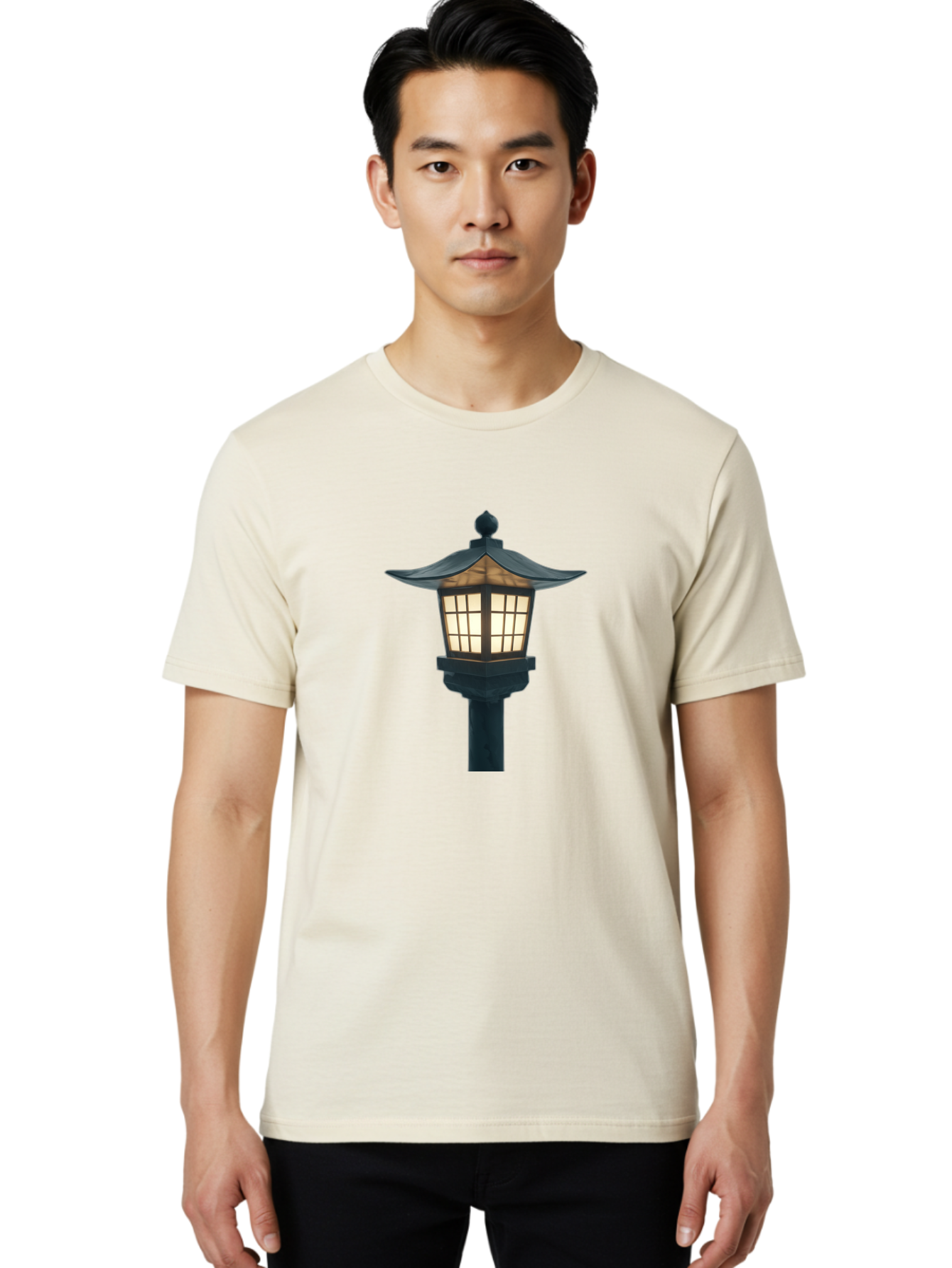 Pagoda-Lamp-Post Men'S Graphic Tee, 100% Cotton, Comfortable Casual Summer Wear, Machine Washable, Outdoor Lamp, Garden Light, Pagoda Style, Black Metal, Decorative Lantern, Soft Glow, Warm Lighting, Elegant Design, Traditional Architecture Bad979