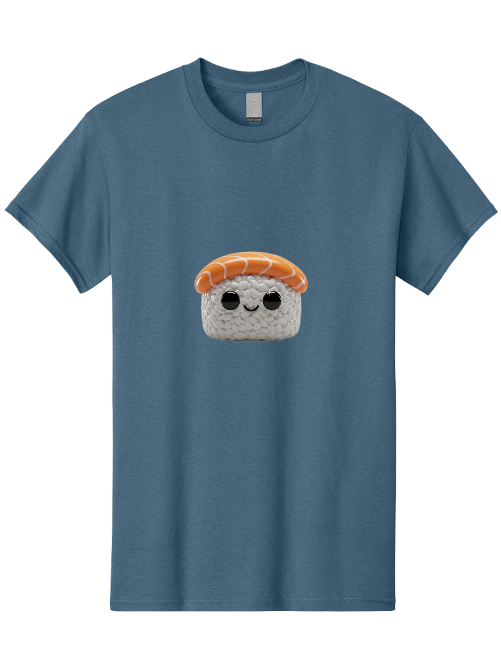 Salmon-Sushi-2 Men'S Graphic Tee, 100% Cotton, Comfortable Casual Summer Wear, Machine Washable, Kawaii Sushi, Cute Cartoon Food, Sushi Character, Japanese Cuisine, Adorable Plush Toy, Smiling Sushi, Orange Salmon Topping, White Rice, Bad984