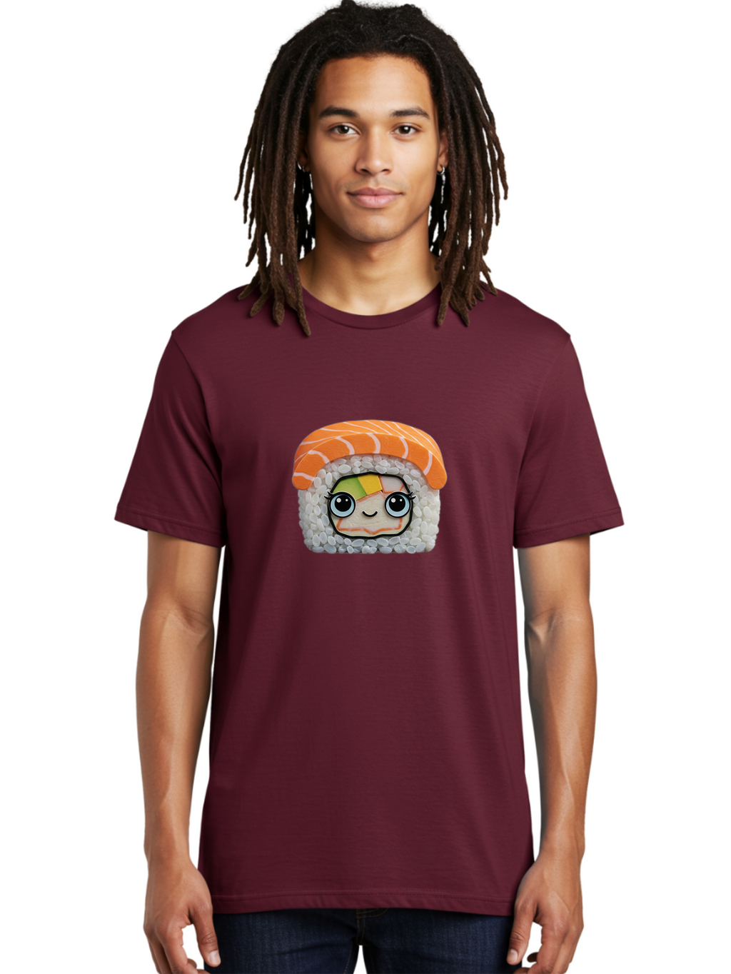 Salmon-Sushi-5 Men'S Graphic Tee, 100% Cotton, Comfortable Casual Summer Wear, Machine Washable, Cartoon Sushi, Kawaii Food, Sushi Character, Japanese Cuisine, Cute Anime, Food Illustration, Sushi Art, Orange Salmon Bad987