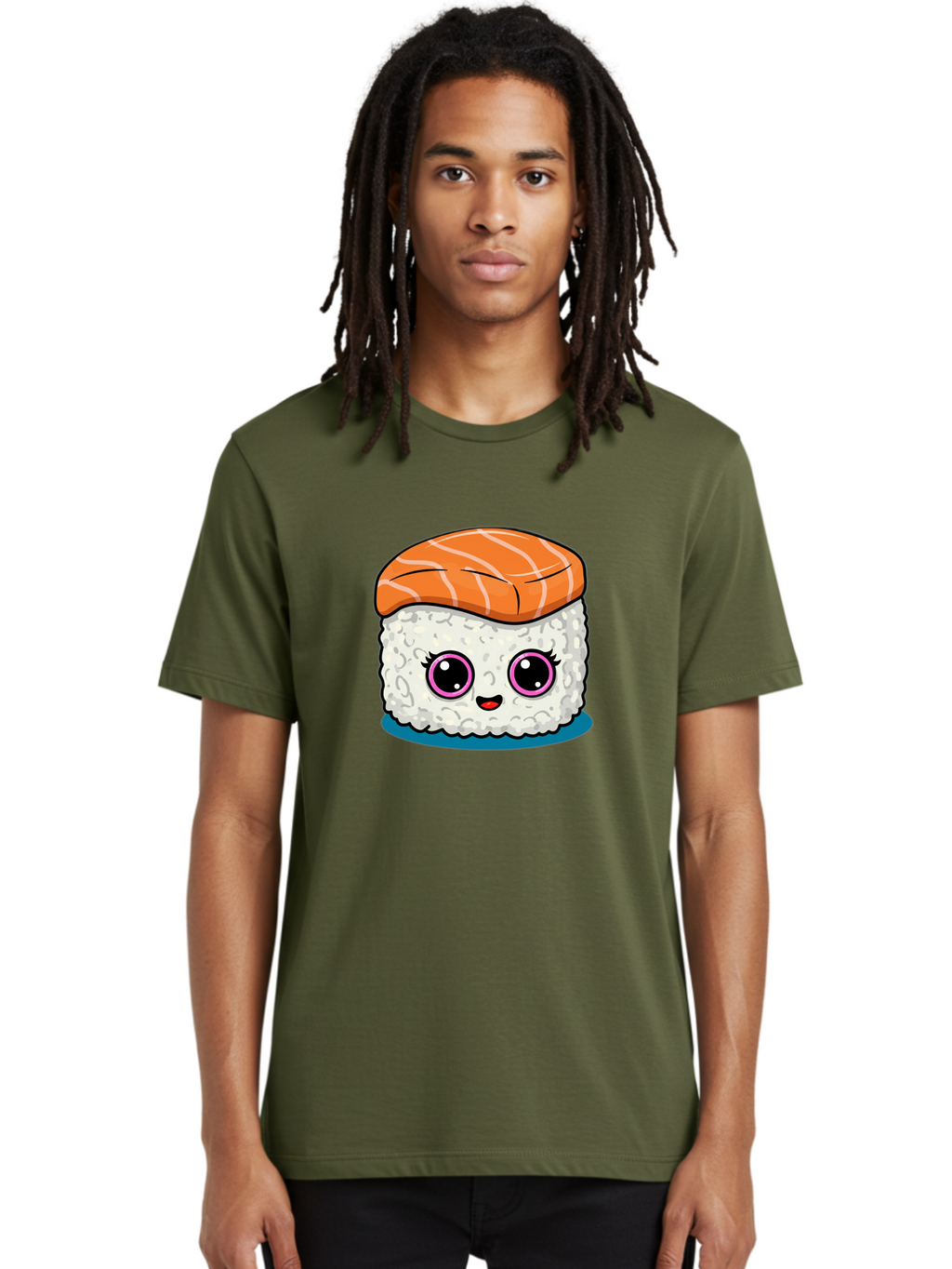 Salmon-Sushi Men'S Graphic Tee, 100% Cotton, Comfortable Casual Summer Wear, Machine Washable, Cartoon Sushi, Cute Sushi, Kawaii Food, Salmon Nigiri, Japanese Cuisine, Adorable Characters, Food Illustration, Sushi Art, Cartoon Character Design Bad988