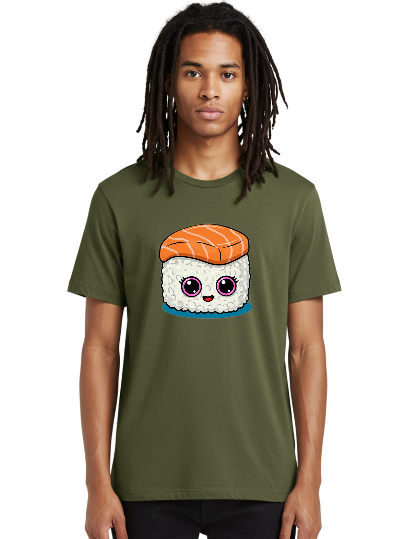 Salmon-Sushi Men'S Graphic Tee, 100% Cotton, Comfortable Casual Summer Wear, Machine Washable, Cartoon Sushi, Cute Sushi, Kawaii Food, Salmon Nigiri, Japanese Cuisine, Adorable Characters, Food Illustration, Sushi Art, Cartoon Character Design Bad988
