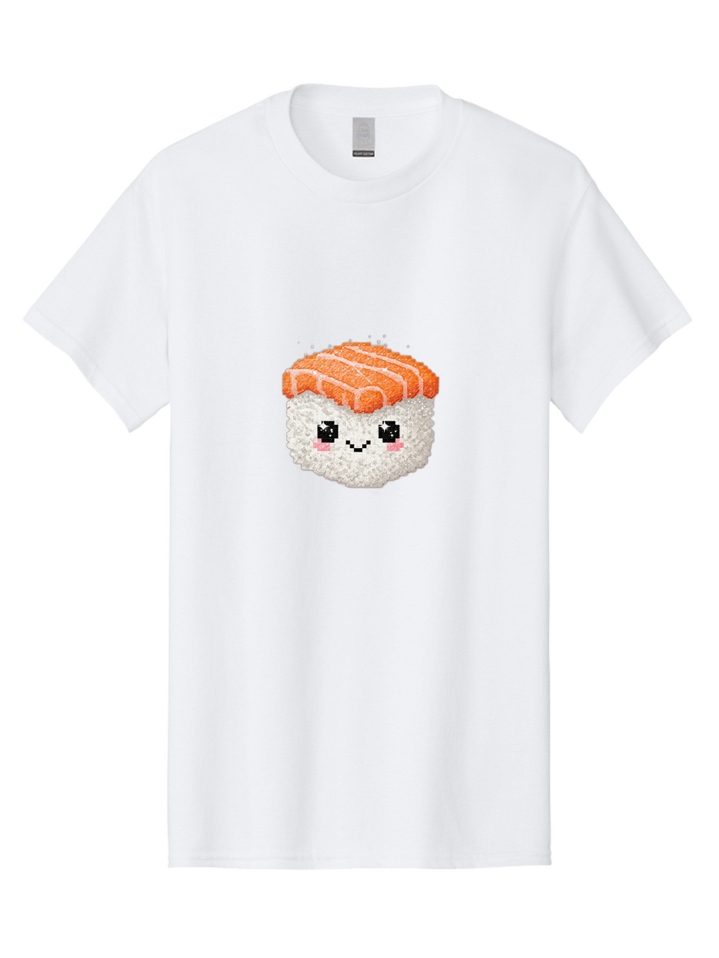 Smiling-Salmon-Sushi Men'S Graphic Tee, 100% Cotton, Comfortable Casual Summer Wear, Machine Washable, Pixel Art, Sushi With Face, Salmon Topping, White Rice, Kawaii Food, Cute Cartoon Character, Japanese Cuisine, Digital Illustration, Bad989