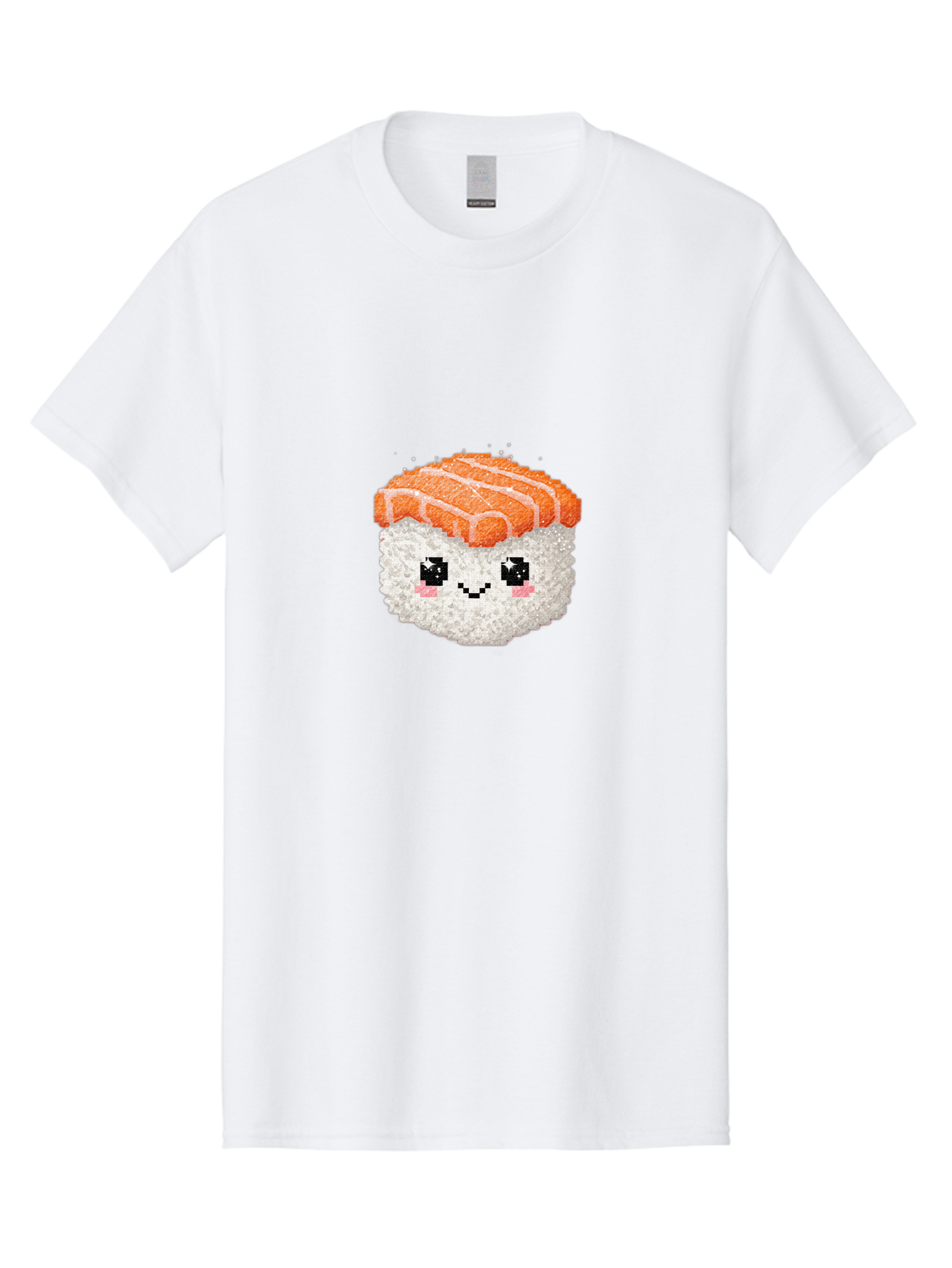 Smiling-Salmon-Sushi Men'S Graphic Tee, 100% Cotton, Comfortable Casual Summer Wear, Machine Washable, Pixel Art, Sushi With Face, Salmon Topping, White Rice, Kawaii Food, Cute Cartoon Character, Japanese Cuisine, Digital Illustration, Bad989