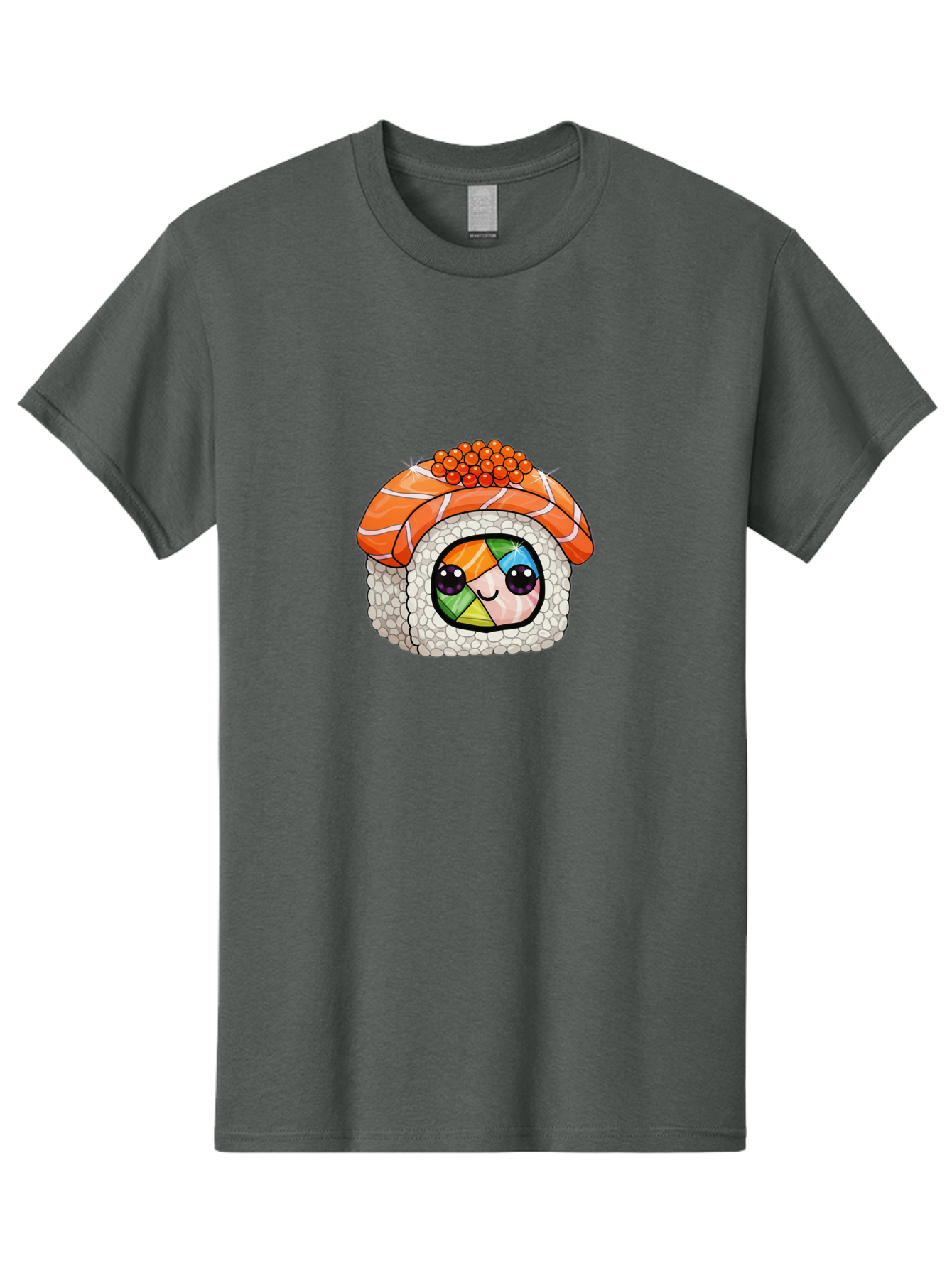 Smiling-Sushi Men'S Graphic Tee, 100% Cotton, Comfortable Casual Summer Wear, Machine Washable, Sushi Roll, Cartoon Sushi, Rainbow Filling, Orange Fish, Red Caviar, Kawaii Food, Sushi Art, Cute Sushi Bad990