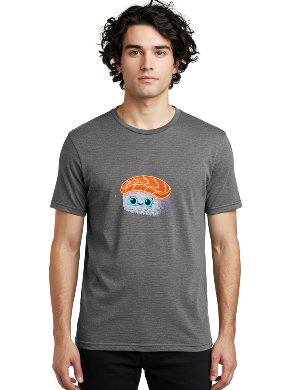 Sushi-1 Men'S Graphic Tee, 100% Cotton, Comfortable Casual Summer Wear, Machine Washable, Cartoon Sushi, Adorable Sushi, Japanese Cuisine, Raw Salmon, Cute Eyes, Smiling Face, Kawaii Food, Sushi Roll, Cute Cartoon, Food Illustration Bad992