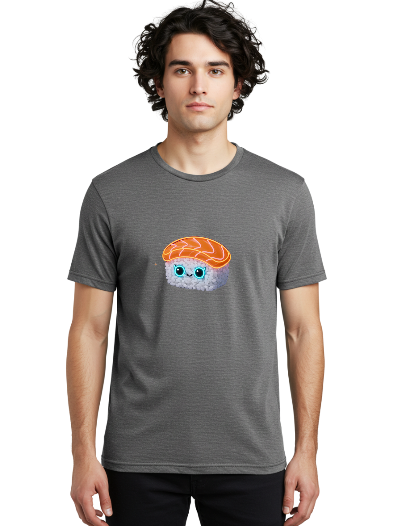 Sushi-1 Men'S Graphic Tee, 100% Cotton, Comfortable Casual Summer Wear, Machine Washable, Cartoon Sushi, Adorable Sushi, Japanese Cuisine, Raw Salmon, Cute Eyes, Smiling Face, Kawaii Food, Sushi Roll, Cute Cartoon, Food Illustration Bad992