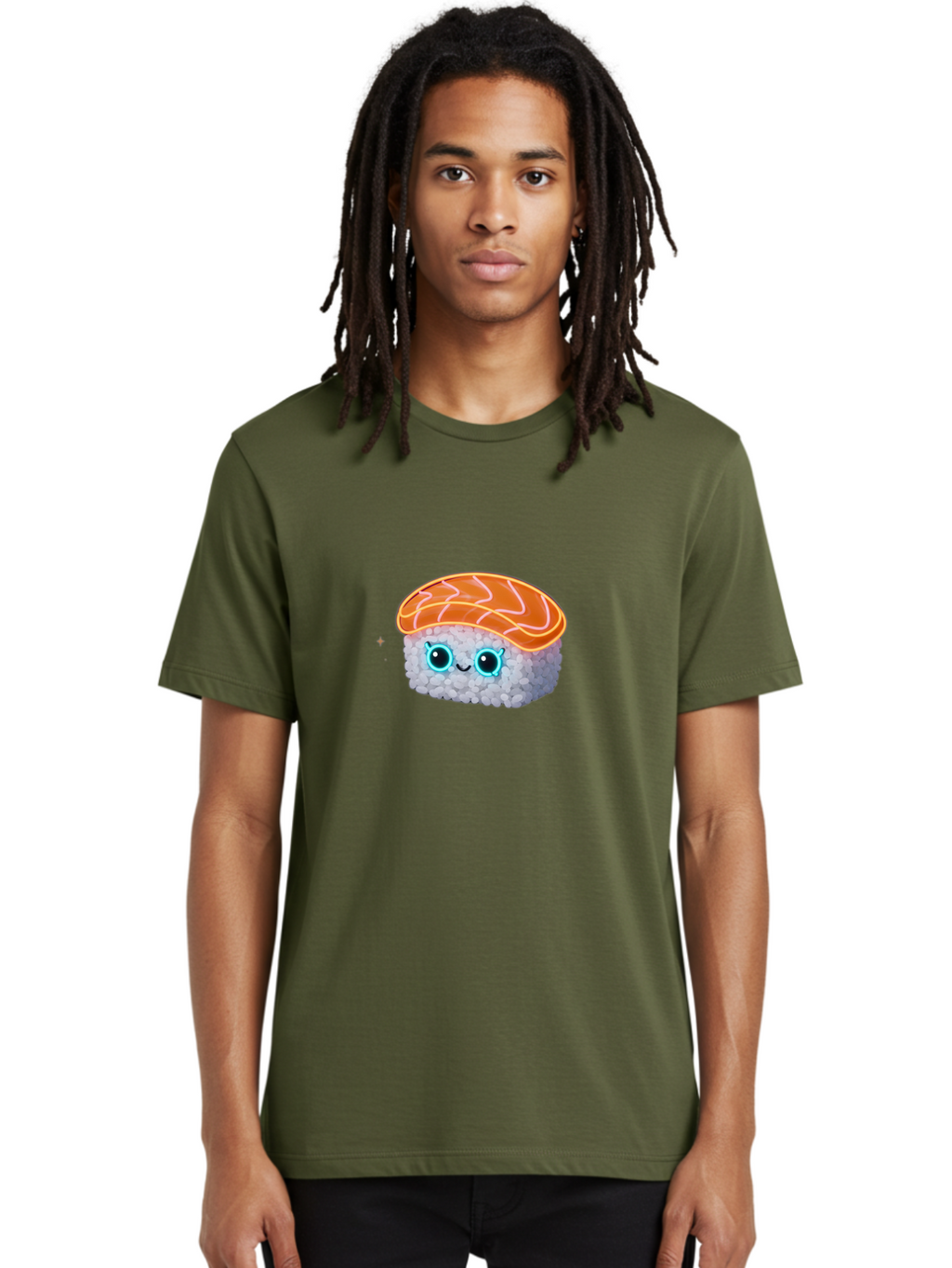 Sushi-1 Men'S Graphic Tee, 100% Cotton, Comfortable Casual Summer Wear, Machine Washable, Cartoon Sushi, Adorable Sushi, Japanese Cuisine, Raw Salmon, Cute Eyes, Smiling Face, Kawaii Food, Sushi Roll, Cute Cartoon, Food Illustration Bad992