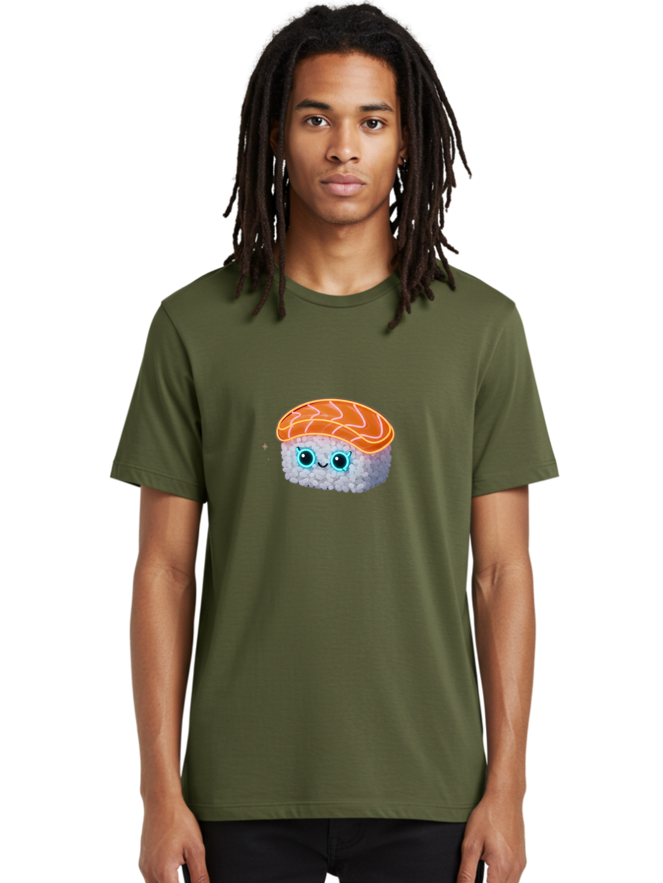 Sushi-1 Men'S Graphic Tee, 100% Cotton, Comfortable Casual Summer Wear, Machine Washable, Cartoon Sushi, Adorable Sushi, Japanese Cuisine, Raw Salmon, Cute Eyes, Smiling Face, Kawaii Food, Sushi Roll, Cute Cartoon, Food Illustration Bad992