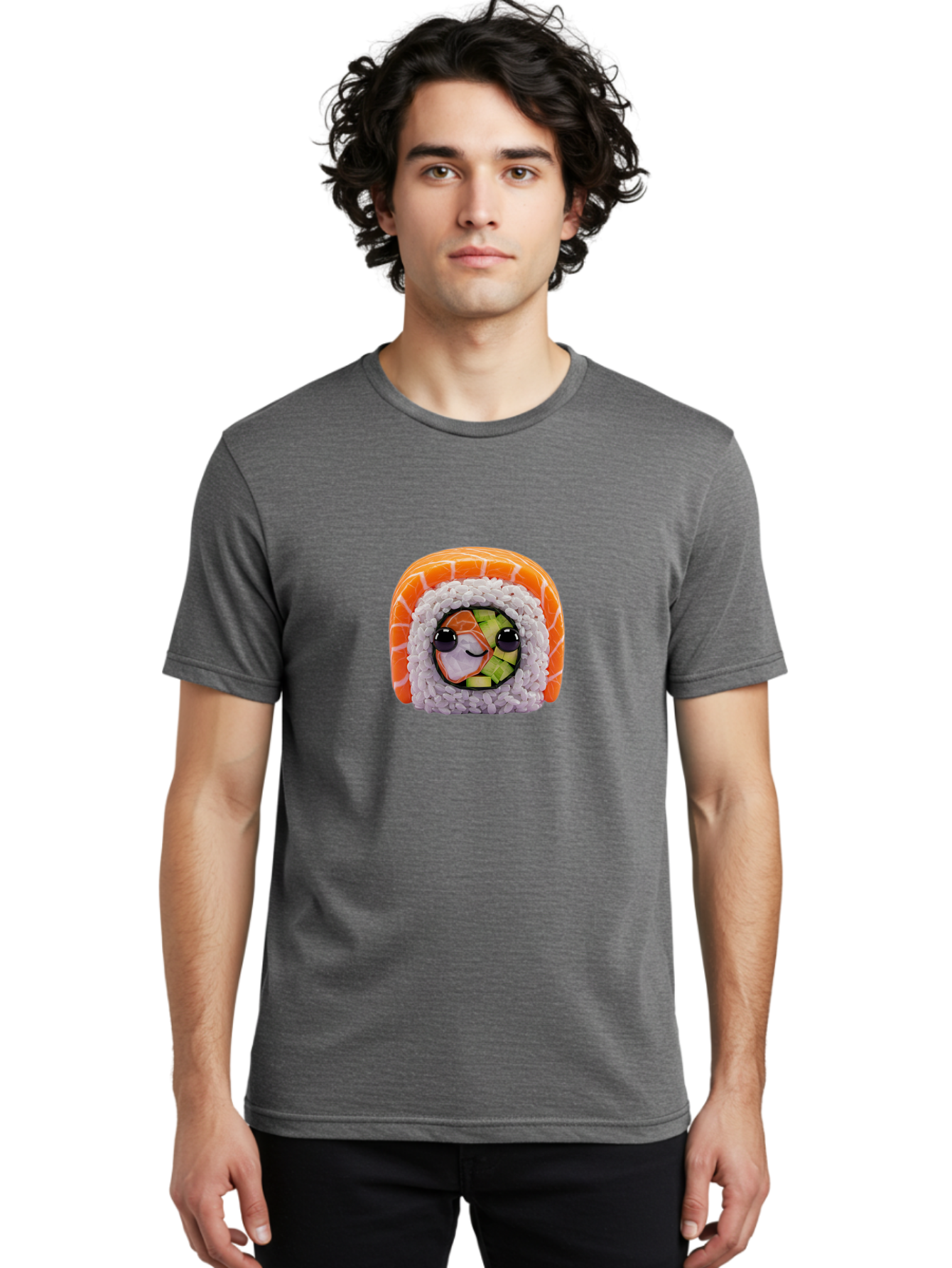 Sushi-Cartoon-Character-1 Men'S Graphic Tee, 100% Cotton, Comfortable Casual Summer Wear, Machine Washable, Sushi Roll, Kawaii Food, Plush Toy, Cartoon Character, Cute Sushi, Japanese Cuisine, Adorable Plushie, Soft Toy, Cartoon Eyes, Bad993