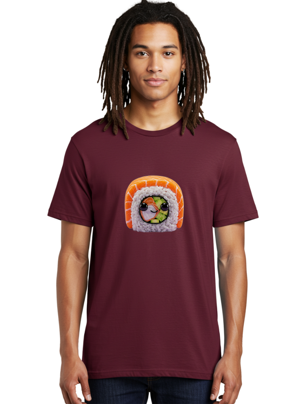 Sushi-Cartoon-Character-1 Men'S Graphic Tee, 100% Cotton, Comfortable Casual Summer Wear, Machine Washable, Sushi Roll, Kawaii Food, Plush Toy, Cartoon Character, Cute Sushi, Japanese Cuisine, Adorable Plushie, Soft Toy, Cartoon Eyes, Bad993