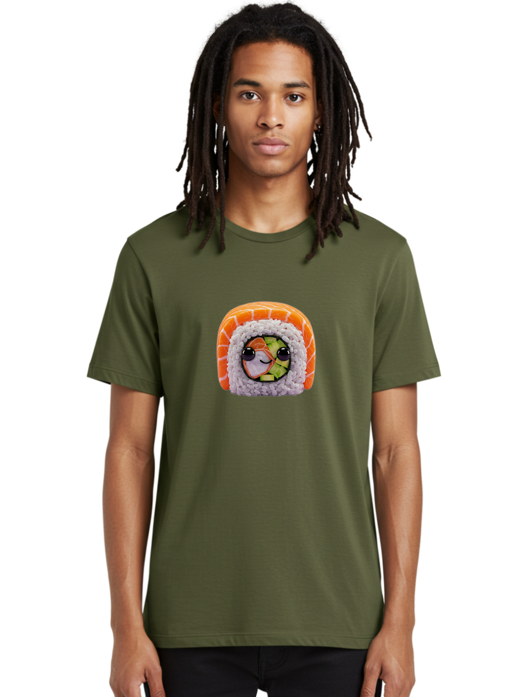 Sushi-Cartoon-Character-1 Men'S Graphic Tee, 100% Cotton, Comfortable Casual Summer Wear, Machine Washable, Sushi Roll, Kawaii Food, Plush Toy, Cartoon Character, Cute Sushi, Japanese Cuisine, Adorable Plushie, Soft Toy, Cartoon Eyes, Bad993