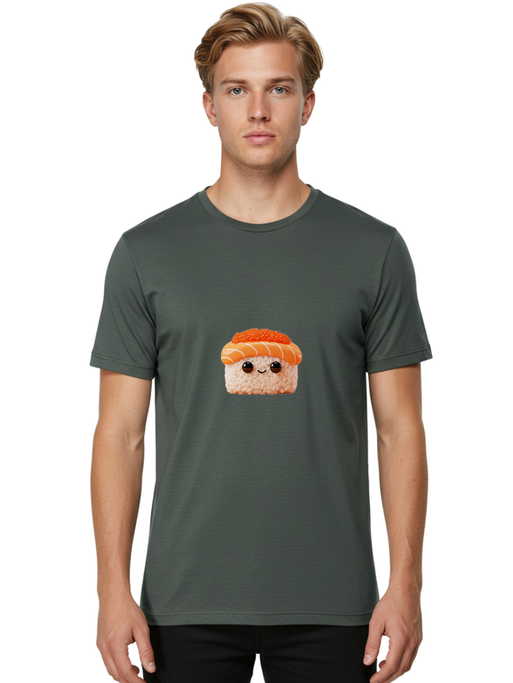 Sushi-Plush-Toy Men'S Graphic Tee, 100% Cotton, Comfortable Casual Summer Wear, Machine Washable, Kawaii Sushi, Cute Sushi, Adorable Plushie, Japanese Food, Sushi Plush Toy, Cartoon Sushi, Cute Food, Food Plushie, Sushi Character, Bad997