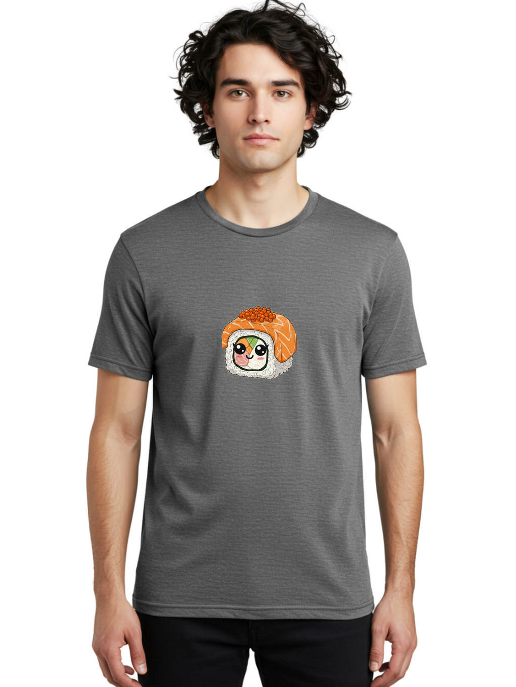 Sushi-Roll-Character Men'S Graphic Tee, 100% Cotton, Comfortable Casual Summer Wear, Machine Washable, Kawaii Sushi, Cute Anime Face, Sushi Roll, Salmon Roe, Cartoon Food, Adorable Sushi, Japanese Cuisine, Fun Illustration, Cartoon Character, Bad998
