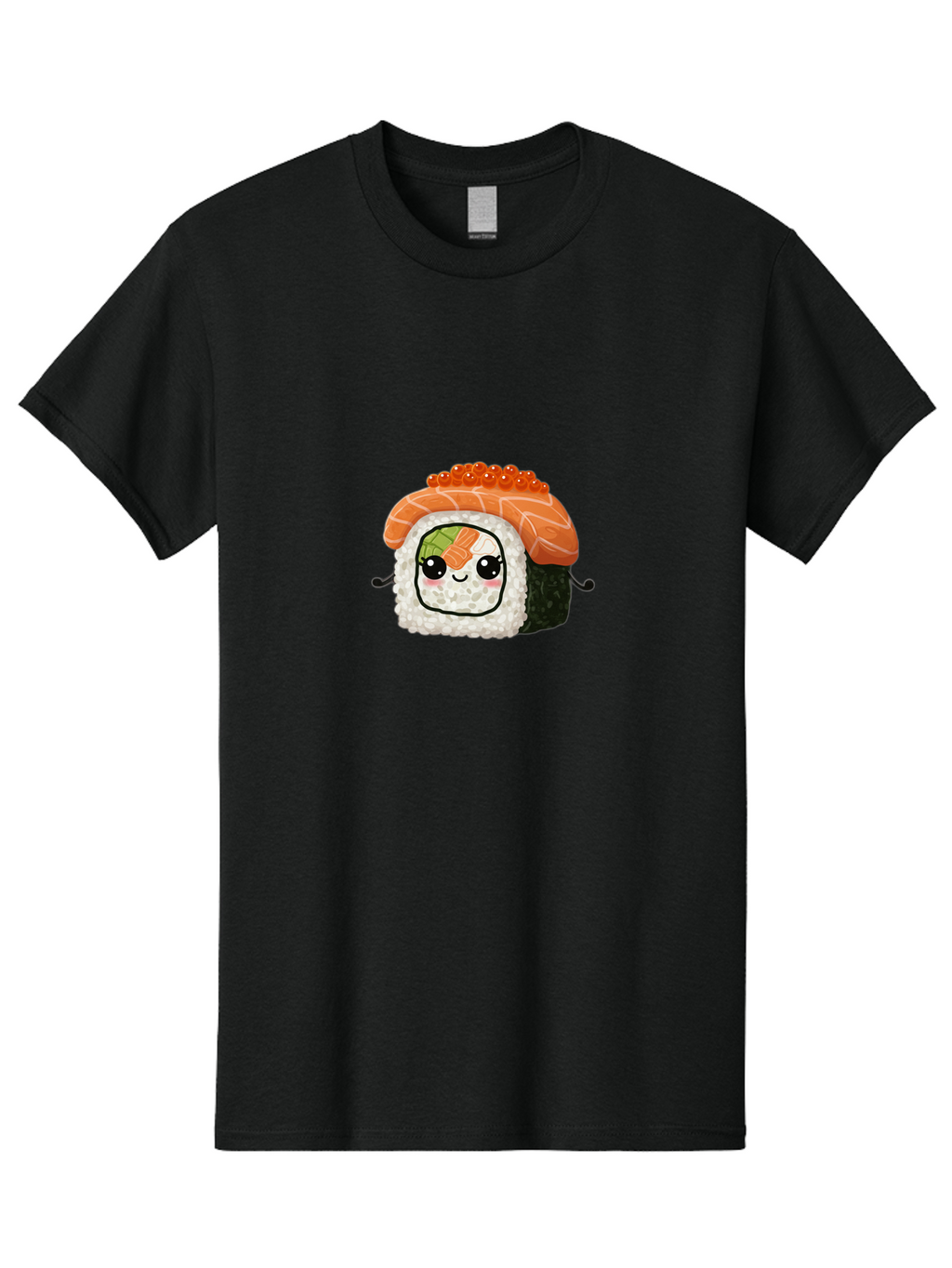 Sushi-Roll Men'S Graphic Tee, 100% Cotton, Comfortable Casual Summer Wear, Machine Washable, Kawaii Sushi Roll, Cartoon Sushi, Adorable Food, Sushi Character, Cute Anime Art, Foodie Illustrations, Mignardise, Orange Salmon, Sushi Love Bad999