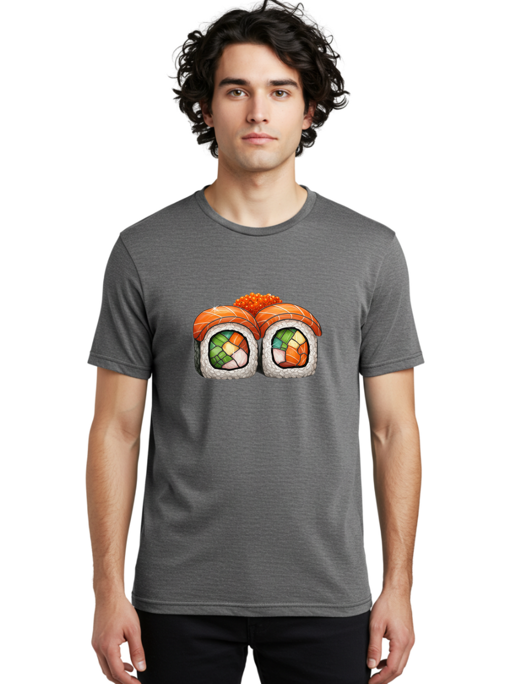 Sushi-Rolls Men'S Graphic Tee, 100% Cotton, Comfortable Casual Summer Wear, Machine Washable, Sushi Rolls, Salmon Sushi, Japanese Cuisine, Raw Fish, Sushi Art, Vibrant Colors, Food Illustration, Colorful Sushi, Sushi Rolls With Caviar Bae000