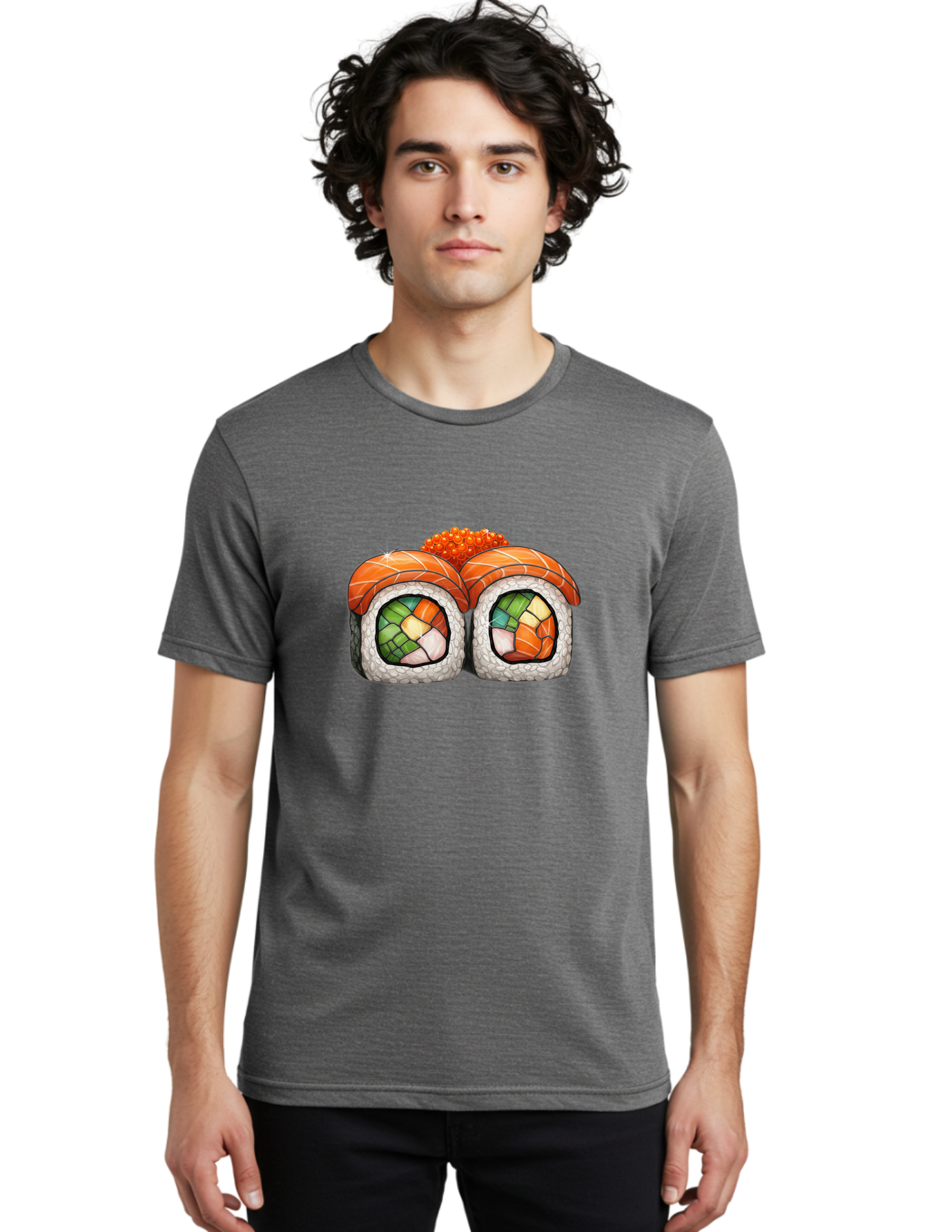 Sushi-Rolls Men'S Graphic Tee, 100% Cotton, Comfortable Casual Summer Wear, Machine Washable, Sushi Rolls, Salmon Sushi, Japanese Cuisine, Raw Fish, Sushi Art, Vibrant Colors, Food Illustration, Colorful Sushi, Sushi Rolls With Caviar Bae000
