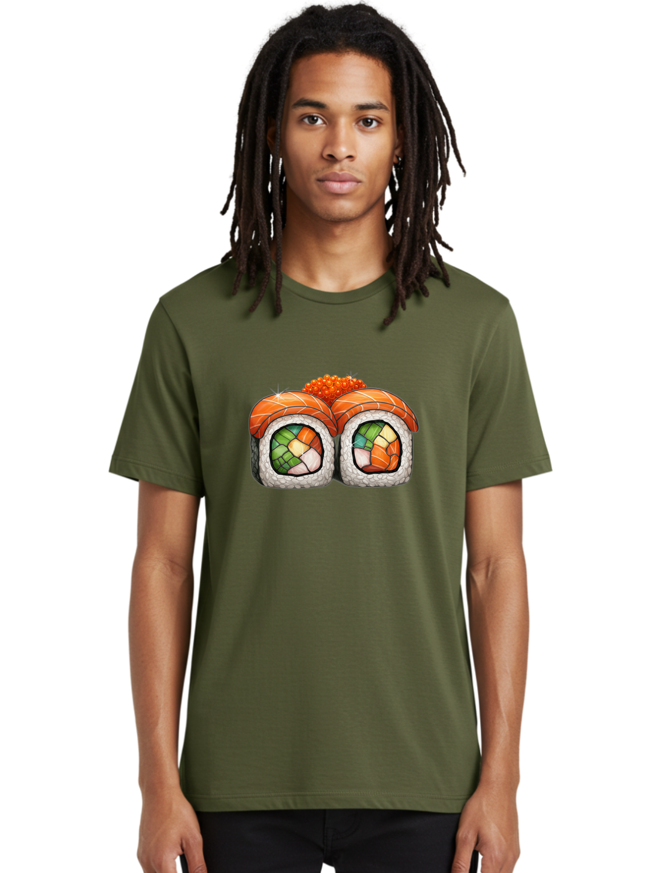 Sushi-Rolls Men'S Graphic Tee, 100% Cotton, Comfortable Casual Summer Wear, Machine Washable, Sushi Rolls, Salmon Sushi, Japanese Cuisine, Raw Fish, Sushi Art, Vibrant Colors, Food Illustration, Colorful Sushi, Sushi Rolls With Caviar Bae000