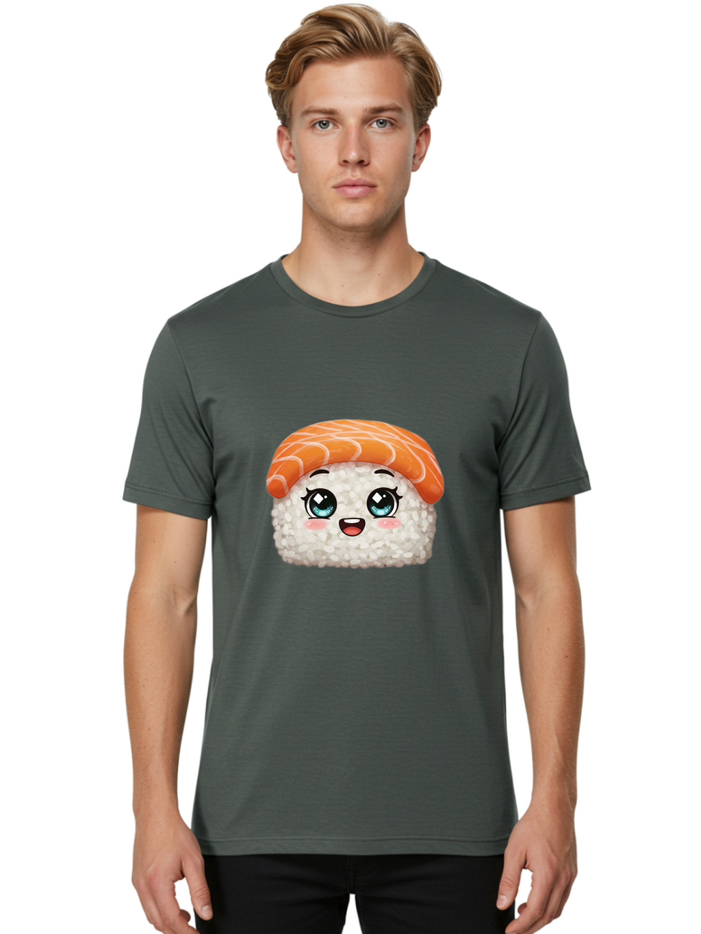 Sushi Men'S Graphic Tee, 100% Cotton, Comfortable Casual Summer Wear, Machine Washable, Kawaii Sushi, Cartoon Sushi, Sushi With Face, Japanese Food, Cute Food, Sushi Illustration, Foodie Art, Sushi Character, Adorable Sushi Bae001
