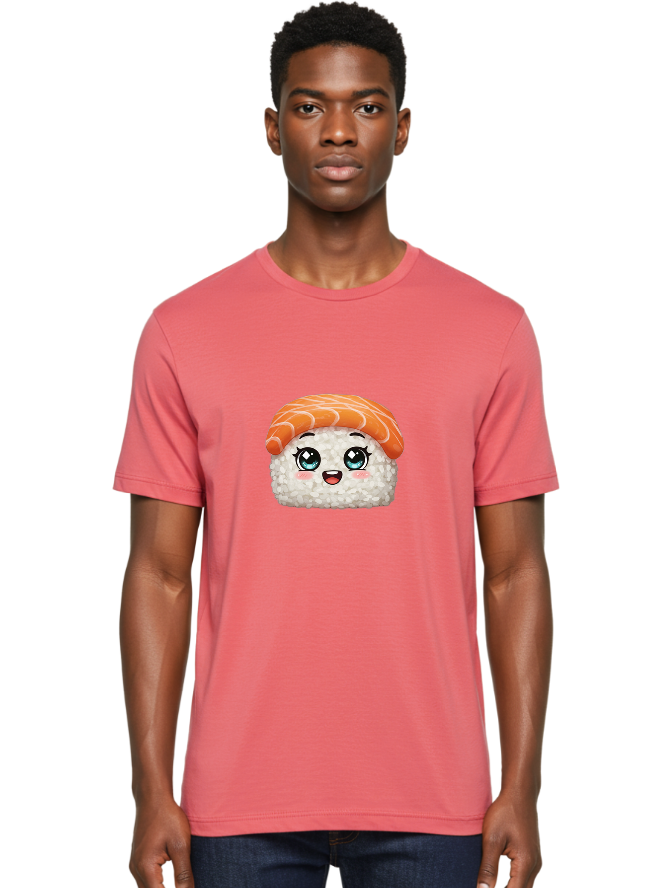 Sushi Men'S Graphic Tee, 100% Cotton, Comfortable Casual Summer Wear, Machine Washable, Kawaii Sushi, Cartoon Sushi, Sushi With Face, Japanese Food, Cute Food, Sushi Illustration, Foodie Art, Sushi Character, Adorable Sushi Bae001