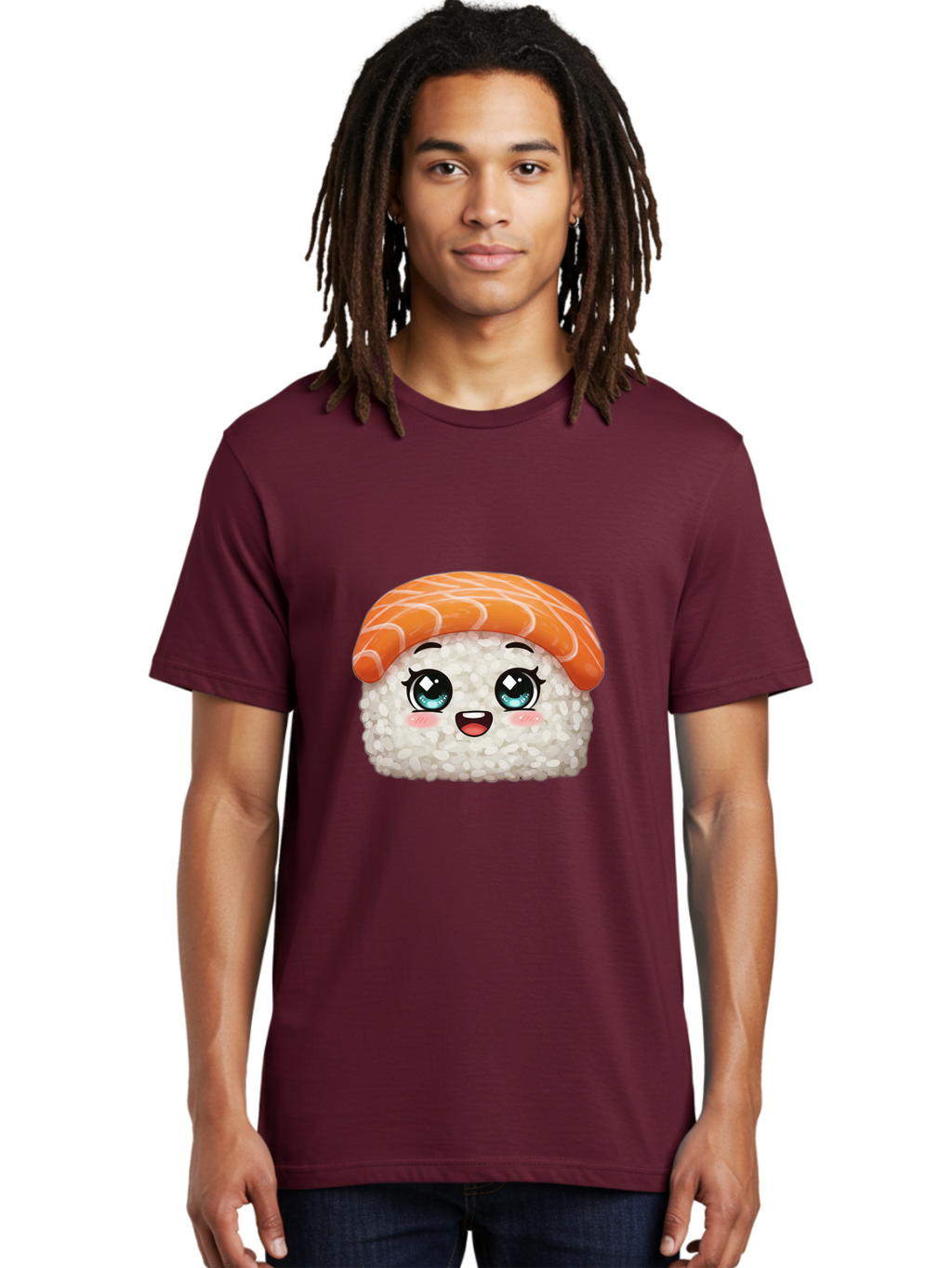 Sushi Men'S Graphic Tee, 100% Cotton, Comfortable Casual Summer Wear, Machine Washable, Kawaii Sushi, Cartoon Sushi, Sushi With Face, Japanese Food, Cute Food, Sushi Illustration, Foodie Art, Sushi Character, Adorable Sushi Bae001