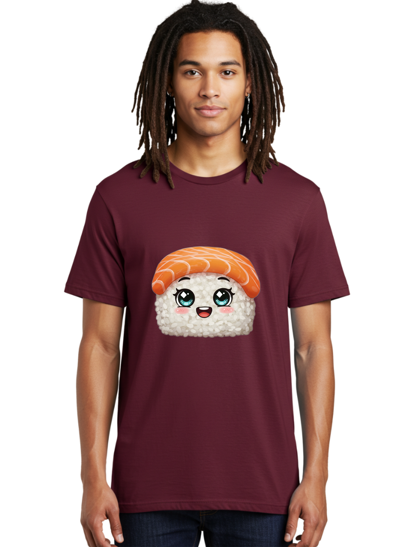 Sushi Men'S Graphic Tee, 100% Cotton, Comfortable Casual Summer Wear, Machine Washable, Kawaii Sushi, Cartoon Sushi, Sushi With Face, Japanese Food, Cute Food, Sushi Illustration, Foodie Art, Sushi Character, Adorable Sushi Bae001