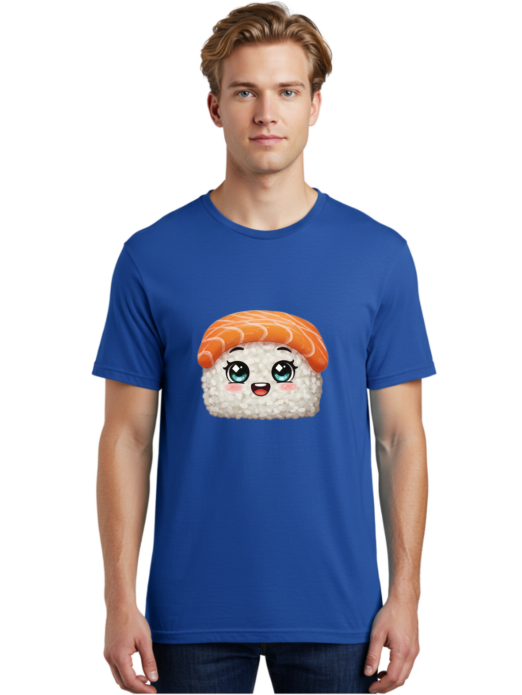 Sushi Men'S Graphic Tee, 100% Cotton, Comfortable Casual Summer Wear, Machine Washable, Kawaii Sushi, Cartoon Sushi, Sushi With Face, Japanese Food, Cute Food, Sushi Illustration, Foodie Art, Sushi Character, Adorable Sushi Bae001