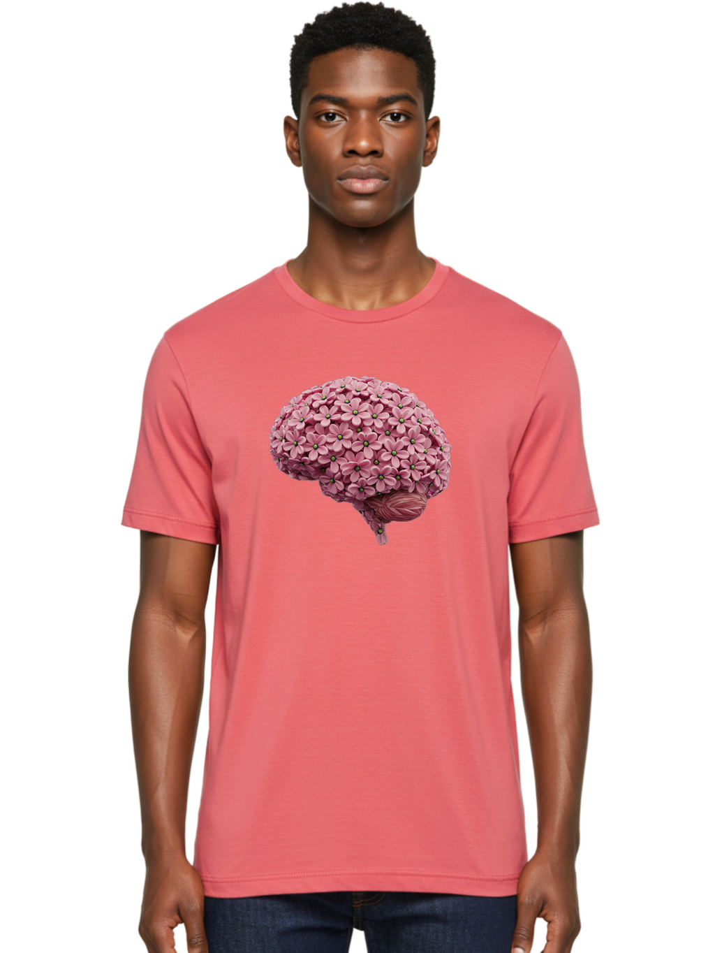 Brain-Made-Of-Flowers Men'S Graphic Tee, 100% Cotton, Comfortable Casual Summer Wear, Machine Washable, Brain Made Of Flowers, Floral Brain, Pink Flowers, Creative Thinking, Artistic Expression, Mental Health Awareness, Brain Illustration, Bae004