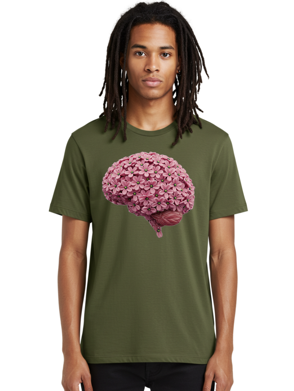 Brain-Made-Of-Flowers Men'S Graphic Tee, 100% Cotton, Comfortable Casual Summer Wear, Machine Washable, Brain Made Of Flowers, Floral Brain, Pink Flowers, Creative Thinking, Artistic Expression, Mental Health Awareness, Brain Illustration, Bae004