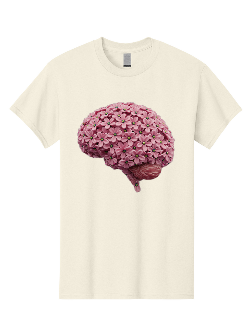 Brain-Made-Of-Flowers Men'S Graphic Tee, 100% Cotton, Comfortable Casual Summer Wear, Machine Washable, Brain Made Of Flowers, Floral Brain, Pink Flowers, Creative Thinking, Artistic Expression, Mental Health Awareness, Brain Illustration, Bae004
