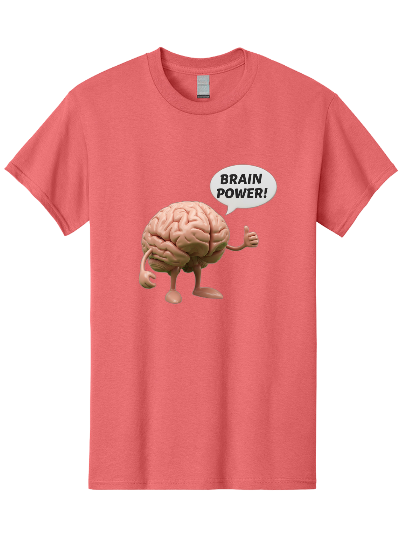 Brain-Power Men'S Graphic Tee, 100% Cotton, Comfortable Casual Summer Wear, Machine Washable, Cartoon Brain Character, Thumbs Up, Intellectual Power, Cognitive Abilities, Mental Strength, Smart Thinking, Brain Power, Happy Brain, Confidence, Bae005