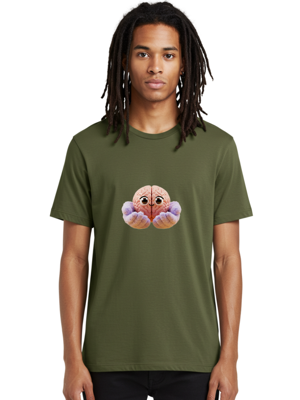 Brain-With-Googly-Eyes Men'S Graphic Tee, 100% Cotton, Comfortable Casual Summer Wear, Machine Washable, Anthropomorphic Brain, Googly Eyes, Brain With Hands, Cute Brain, Funny Brain, Quirky Character, Humorous Illustration, Creative Design, Bae008