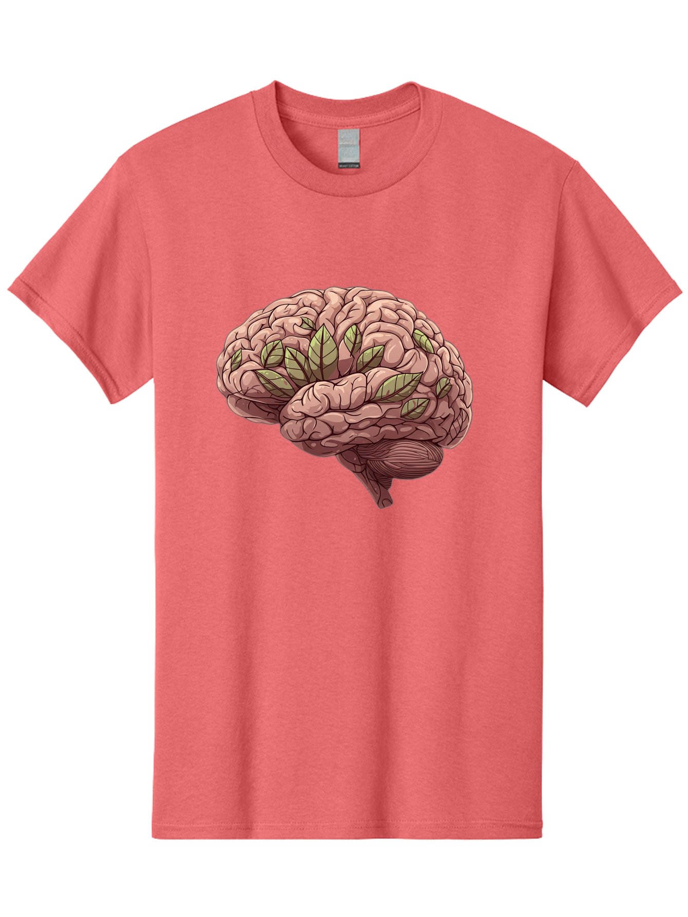 Brain-With-Marijuana-Leaves Men'S Graphic Tee, 100% Cotton, Comfortable Casual Summer Wear, Machine Washable, Human Brain, Leaves On Brain, Cognitive Function, Mental Wellness, Brain Health, Marijuana Effects, Cannabis And Brain Bae009