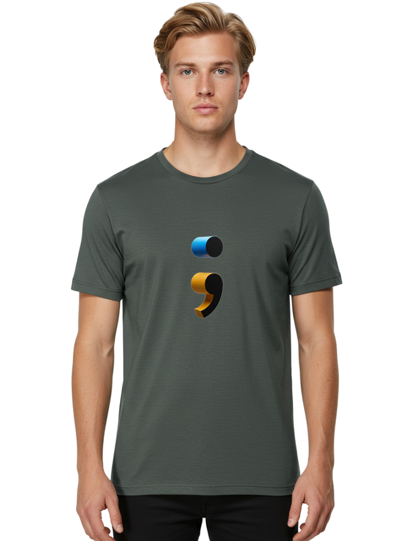 Comma-Semicolon Men'S Graphic Tee, 100% Cotton, Comfortable Casual Summer Wear, Machine Washable, Comma, Semicolon, Punctuation, Grammar, Writing, Language, Blue Comma, Orange Semicolon, 3D Punctuation Marks, Punctuation Symbols Bae013