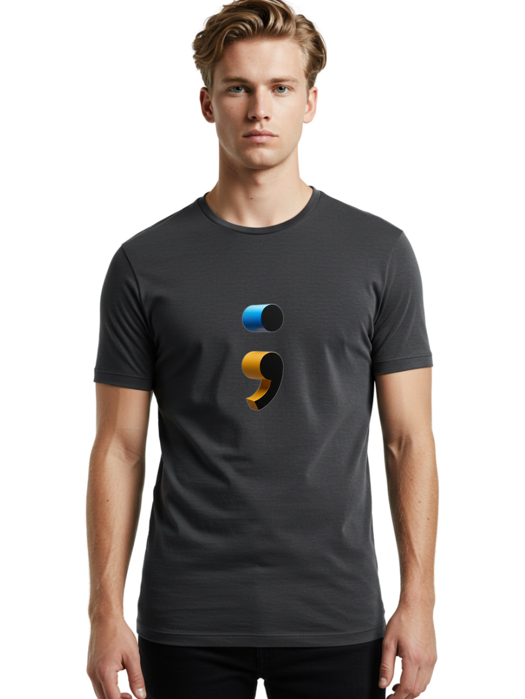 Comma-Semicolon Men'S Graphic Tee, 100% Cotton, Comfortable Casual Summer Wear, Machine Washable, Comma, Semicolon, Punctuation, Grammar, Writing, Language, Blue Comma, Orange Semicolon, 3D Punctuation Marks, Punctuation Symbols Bae013