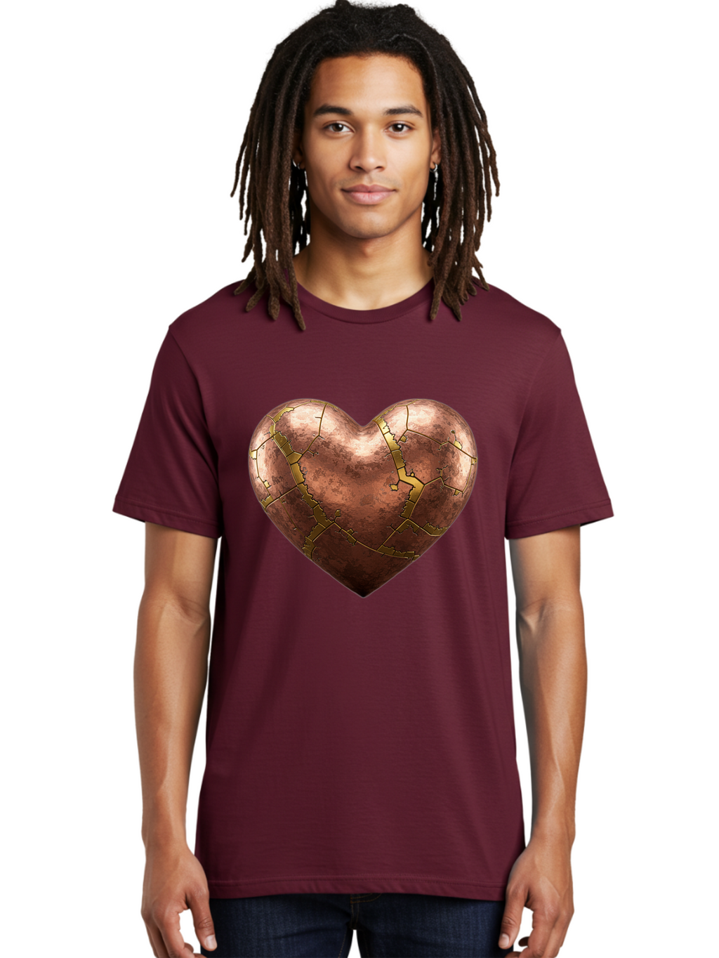 Cracked-Heart-2 Men'S Graphic Tee, 100% Cotton, Comfortable Casual Summer Wear, Machine Washable, Kintsugi Heart, Broken Heart, Cracked Heart, Heart Symbol, Repair, Restoration, Love, Heartbreak, Symbolism, Metaphor, Art, Gold, Broken Pieces Bae015