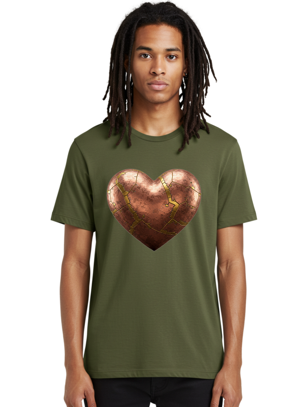 Cracked-Heart-2 Men'S Graphic Tee, 100% Cotton, Comfortable Casual Summer Wear, Machine Washable, Kintsugi Heart, Broken Heart, Cracked Heart, Heart Symbol, Repair, Restoration, Love, Heartbreak, Symbolism, Metaphor, Art, Gold, Broken Pieces Bae015