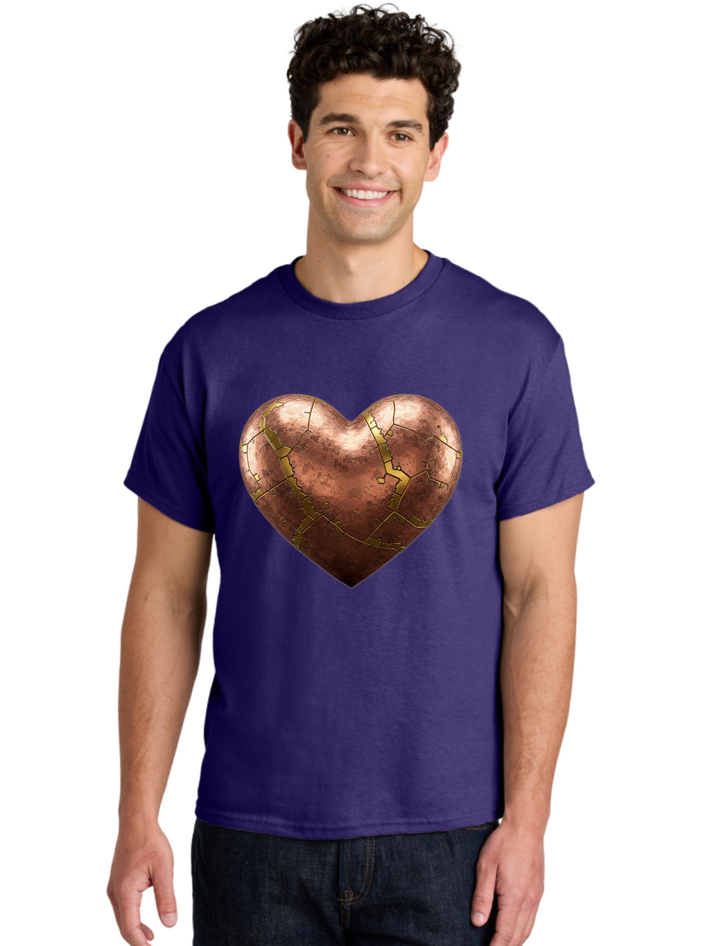 Cracked-Heart-2 Men'S Graphic Tee, 100% Cotton, Comfortable Casual Summer Wear, Machine Washable, Kintsugi Heart, Broken Heart, Cracked Heart, Heart Symbol, Repair, Restoration, Love, Heartbreak, Symbolism, Metaphor, Art, Gold, Broken Pieces Bae015
