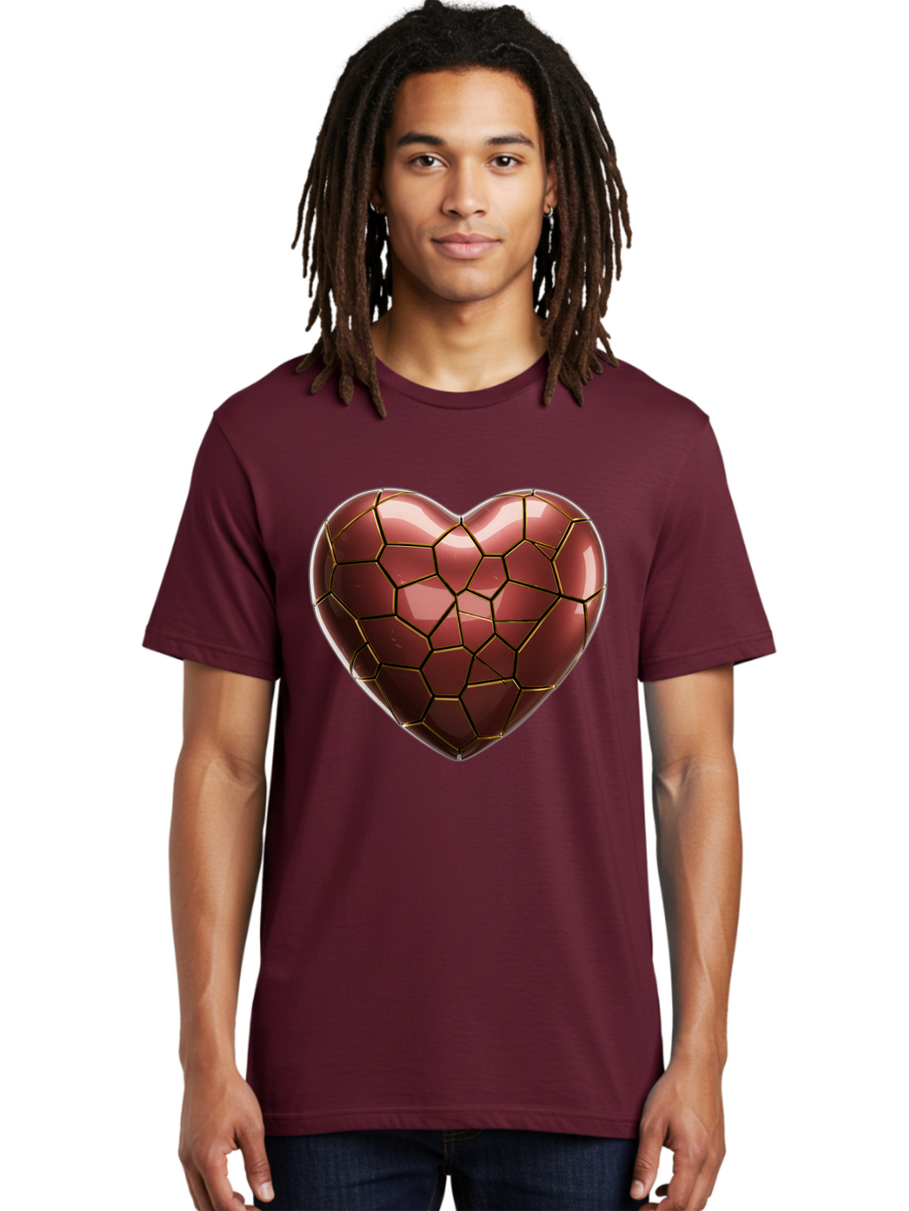 Cracked-Heart Men'S Graphic Tee, 100% Cotton, Comfortable Casual Summer Wear, Machine Washable, Mosaic Heart, Red Heart, Geometric Pattern, Cracked Heart, Love Symbol, Broken Heart, Heart Art, Valentines Day, Mosaic Art, Red Mosaic, Bae016