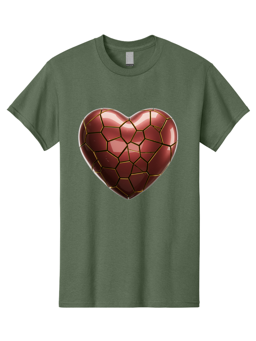 Cracked-Heart Men'S Graphic Tee, 100% Cotton, Comfortable Casual Summer Wear, Machine Washable, Mosaic Heart, Red Heart, Geometric Pattern, Cracked Heart, Love Symbol, Broken Heart, Heart Art, Valentines Day, Mosaic Art, Red Mosaic, Bae016