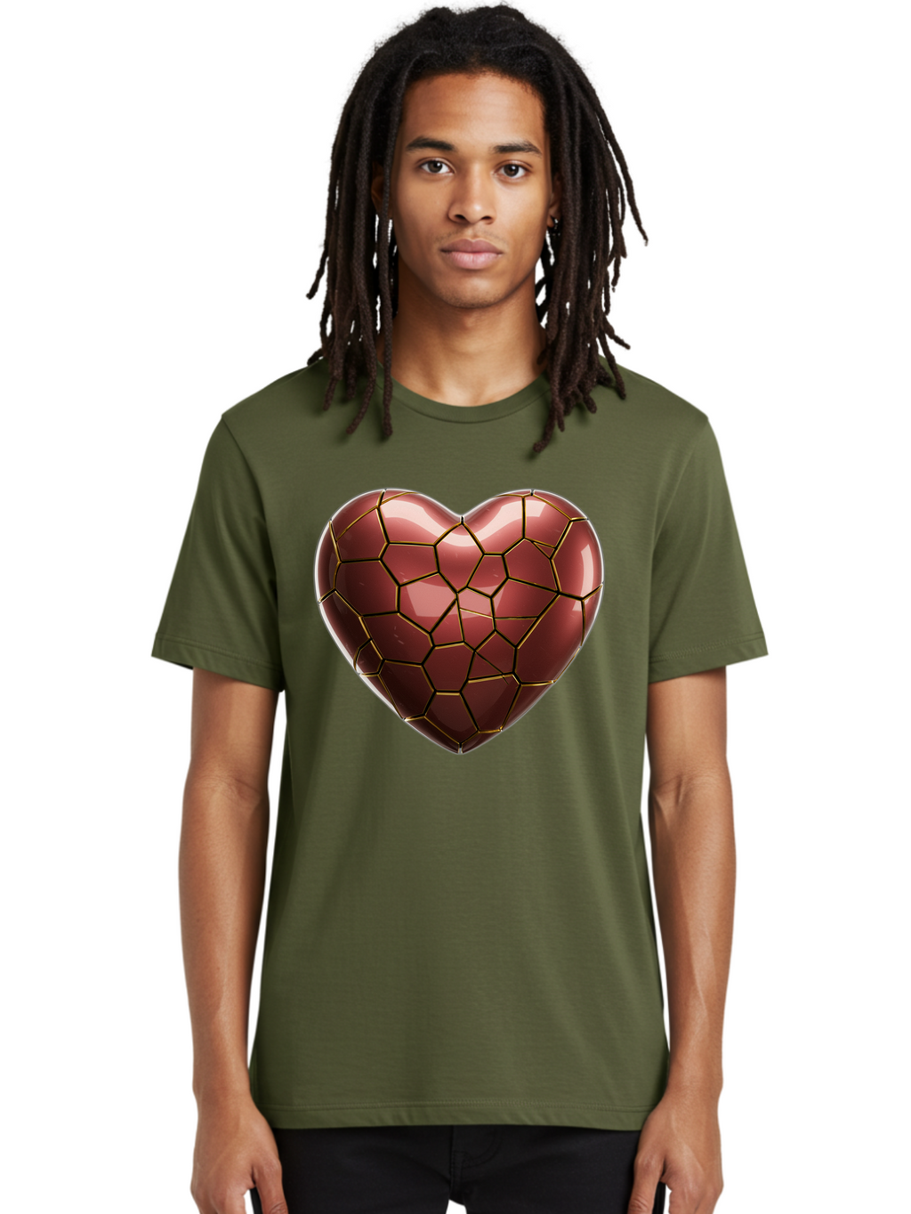 Cracked-Heart Men'S Graphic Tee, 100% Cotton, Comfortable Casual Summer Wear, Machine Washable, Mosaic Heart, Red Heart, Geometric Pattern, Cracked Heart, Love Symbol, Broken Heart, Heart Art, Valentines Day, Mosaic Art, Red Mosaic, Bae016