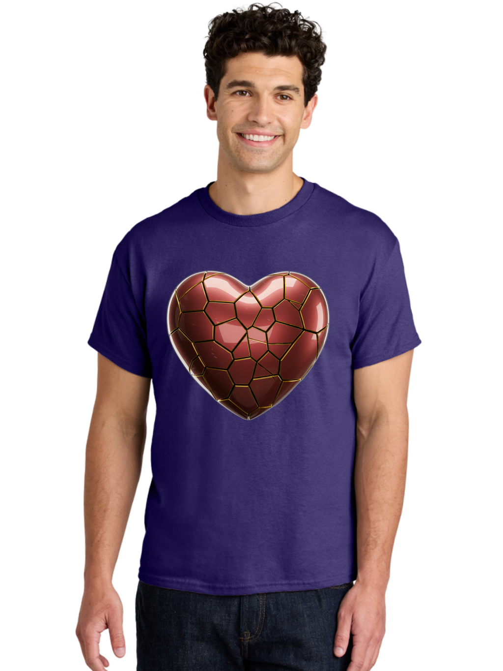 Cracked-Heart Men'S Graphic Tee, 100% Cotton, Comfortable Casual Summer Wear, Machine Washable, Mosaic Heart, Red Heart, Geometric Pattern, Cracked Heart, Love Symbol, Broken Heart, Heart Art, Valentines Day, Mosaic Art, Red Mosaic, Bae016