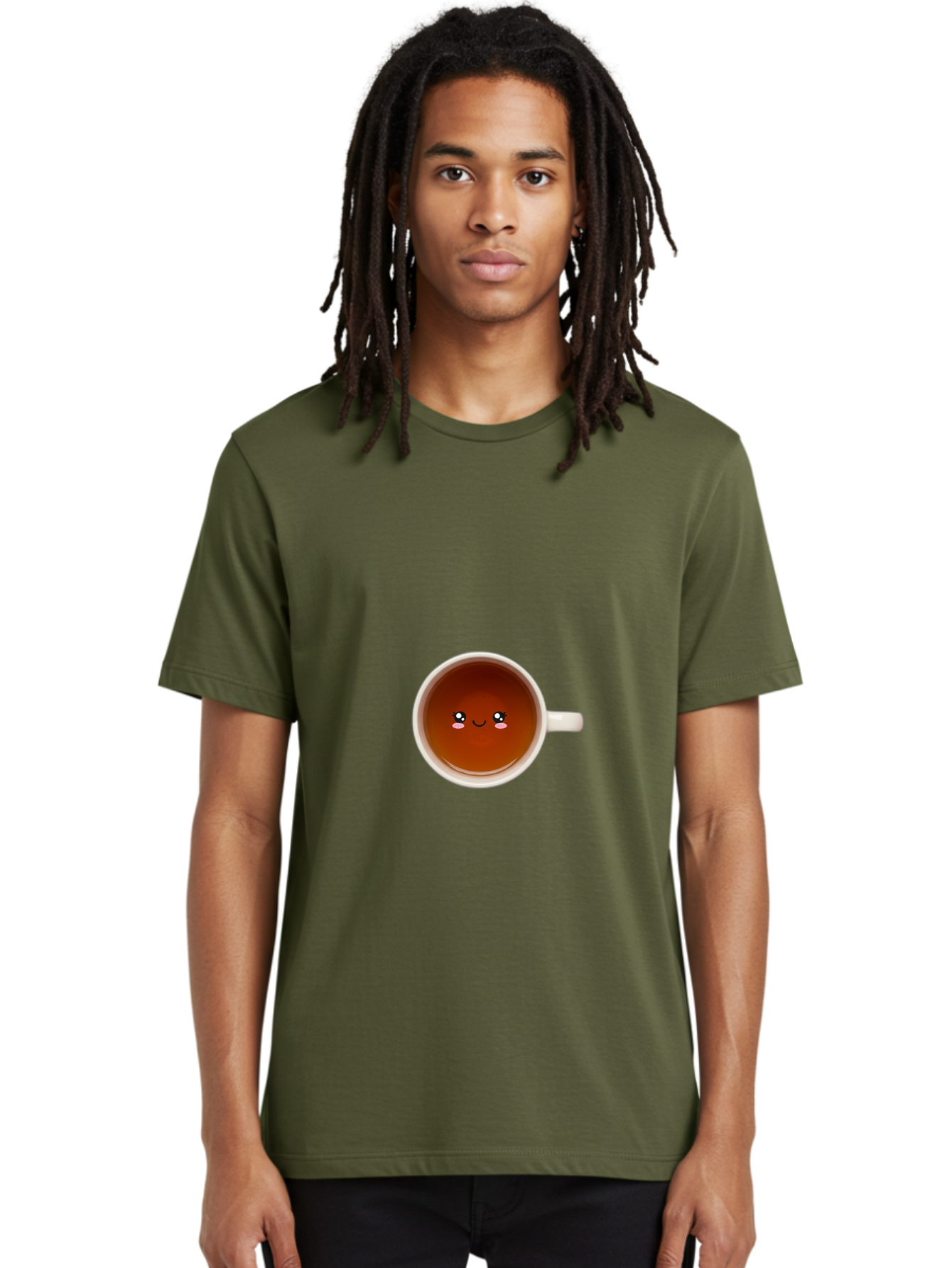 Cup-Of-Tea Men'S Graphic Tee, 100% Cotton, Comfortable Casual Summer Wear, Machine Washable, Cup Of Tea, Smiling Face, Cute Cartoon Character, Adorable Beverage, Relaxing Drink, Soothing Tea, Charming Mug, Kawaii Art Bae018
