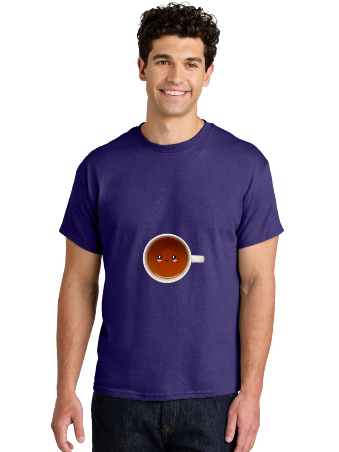 Cup-Of-Tea Men'S Graphic Tee, 100% Cotton, Comfortable Casual Summer Wear, Machine Washable, Cup Of Tea, Smiling Face, Cute Cartoon Character, Adorable Beverage, Relaxing Drink, Soothing Tea, Charming Mug, Kawaii Art Bae018