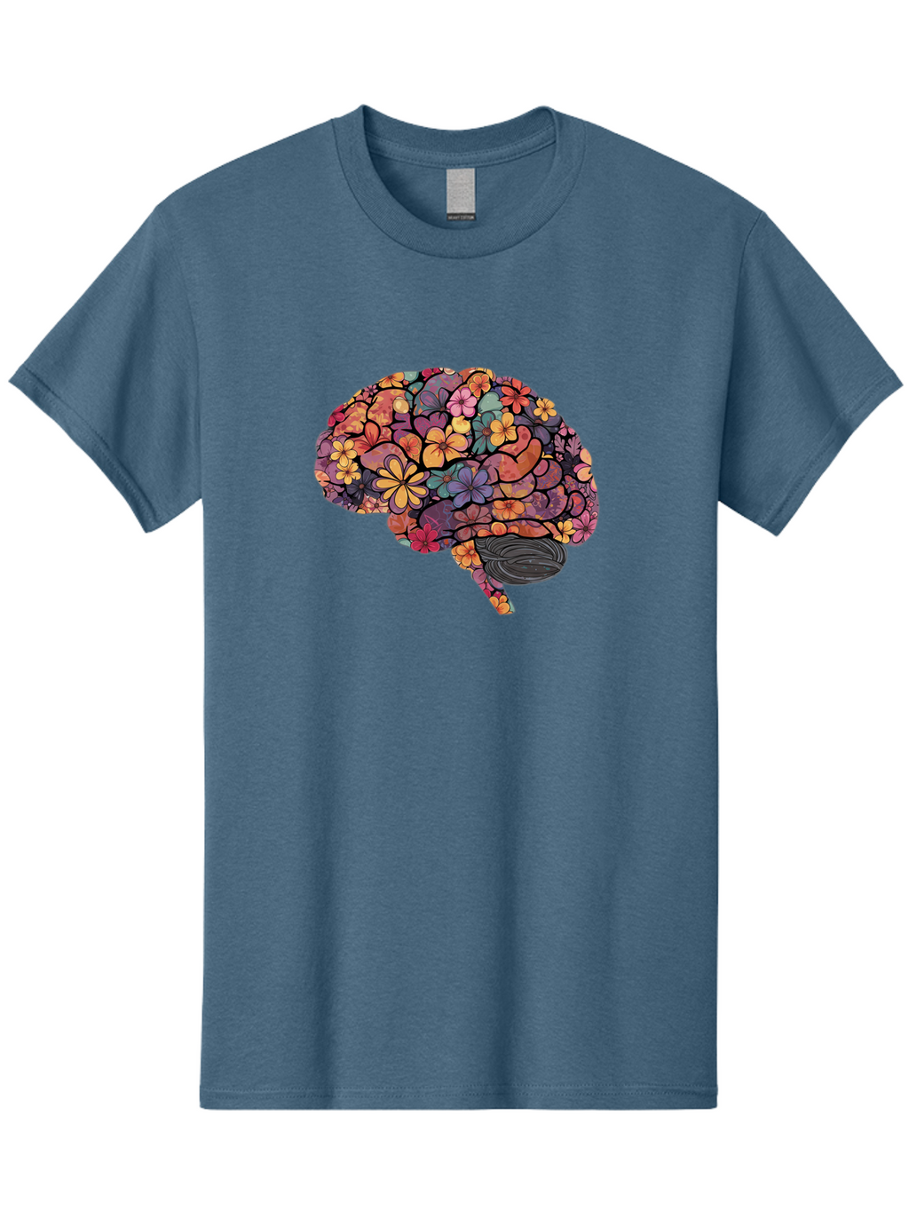 Floral-Brain Men'S Graphic Tee, 100% Cotton, Comfortable Casual Summer Wear, Machine Washable, Human Brain, Floral Patterns, Colorful Illustration, Creative Art, Mental Health Awareness, Brain Illustration, Vibrant Flowers, Abstract Design, Bae020