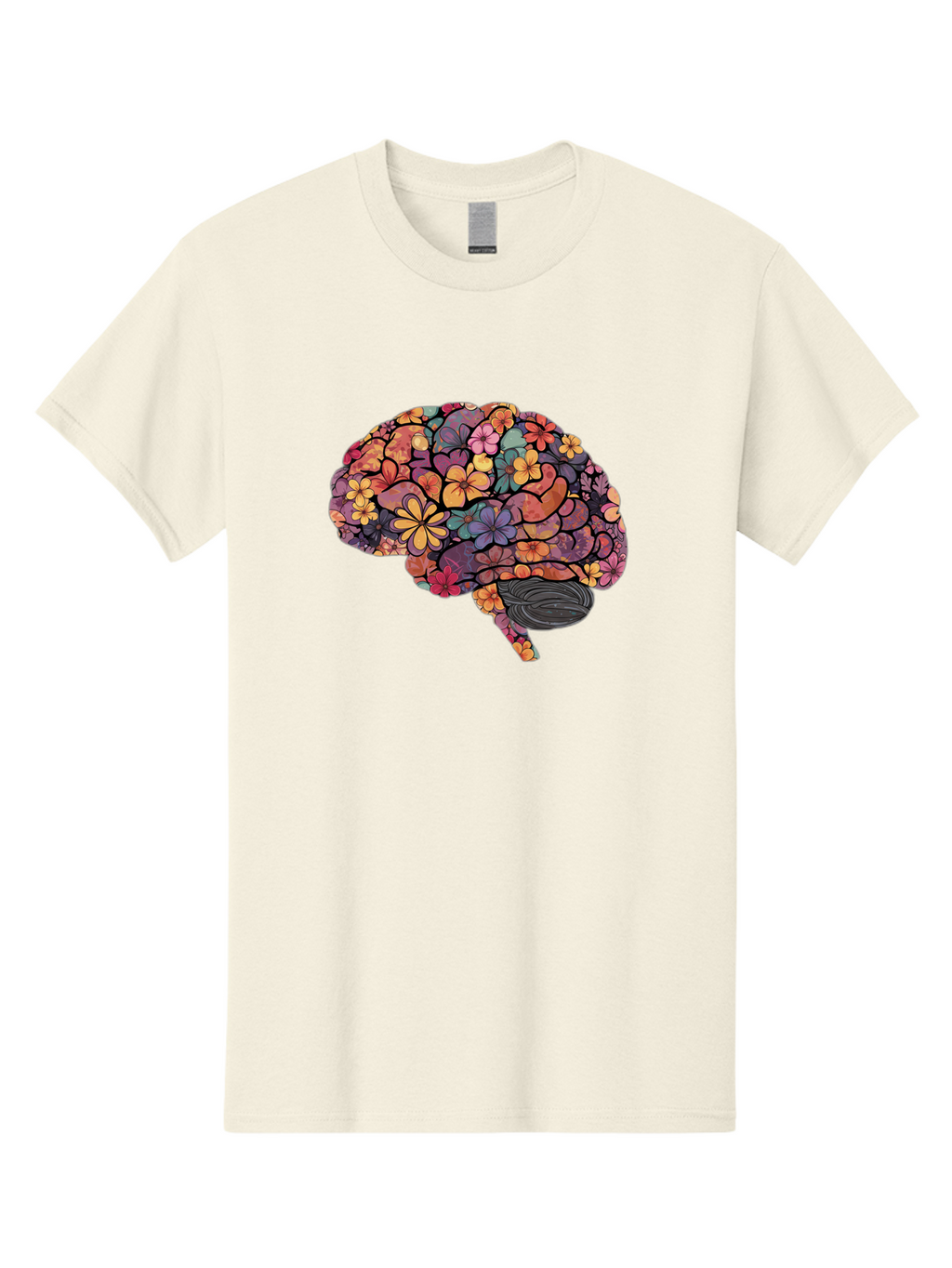 Floral-Brain Men'S Graphic Tee, 100% Cotton, Comfortable Casual Summer Wear, Machine Washable, Human Brain, Floral Patterns, Colorful Illustration, Creative Art, Mental Health Awareness, Brain Illustration, Vibrant Flowers, Abstract Design, Bae020