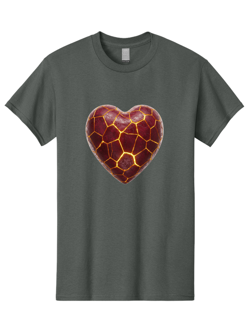 Glowing-Heart-Mosaic Men'S Graphic Tee, 100% Cotton, Comfortable Casual Summer Wear, Machine Washable, Heart Shape, Cracked Surface, Golden Veins, Love Symbol, Abstract Design, Fractured Heart, Emotional Representation, Unique Texture, Bae022