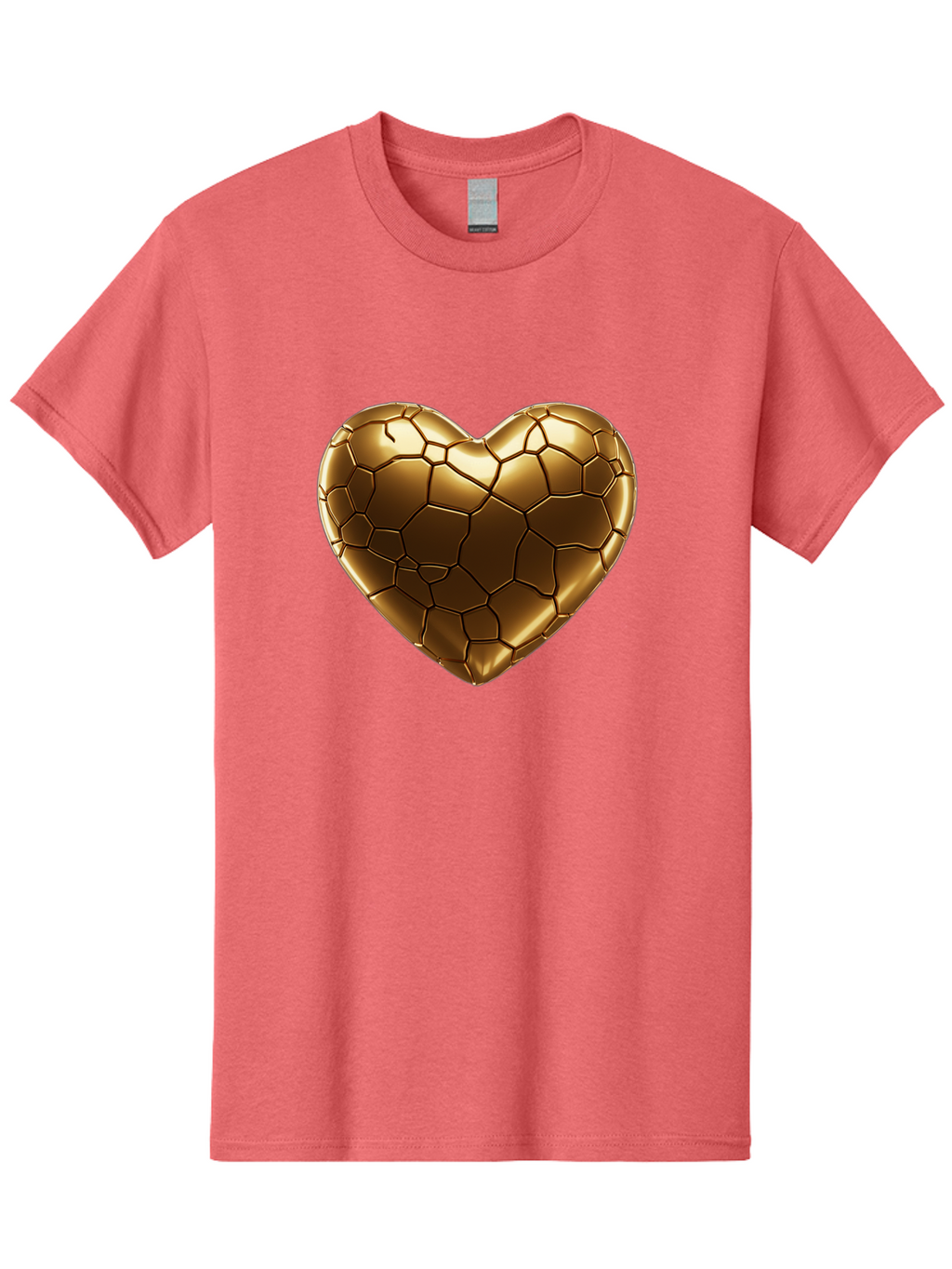 Gold-Heart Men'S Graphic Tee, 100% Cotton, Comfortable Casual Summer Wear, Machine Washable, Gold Heart, Mosaic Pattern, Heart-Shaped, Geometric Design, Luxury, Gold Finish, 3D Rendering, Cracked Pattern, Valentine'S Day, Love Symbol Bae023