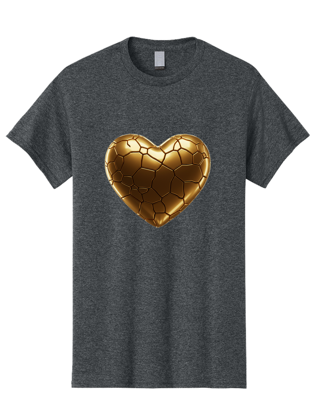 Gold-Heart Men'S Graphic Tee, 100% Cotton, Comfortable Casual Summer Wear, Machine Washable, Gold Heart, Mosaic Pattern, Heart-Shaped, Geometric Design, Luxury, Gold Finish, 3D Rendering, Cracked Pattern, Valentine'S Day, Love Symbol Bae023