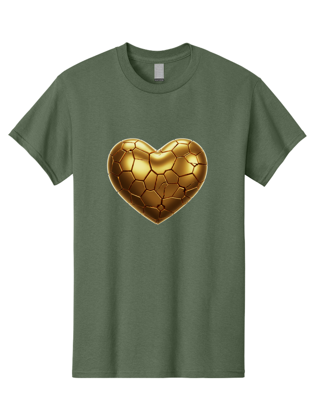 Golden-Heart-1 Men'S Graphic Tee, 100% Cotton, Comfortable Casual Summer Wear, Machine Washable, Shiny Gold Heart, Cracked Surface, Metallic Texture, Valentines Day Symbol, Love Icon, Golden Love, Heart Shape, Luxury Design Bae024