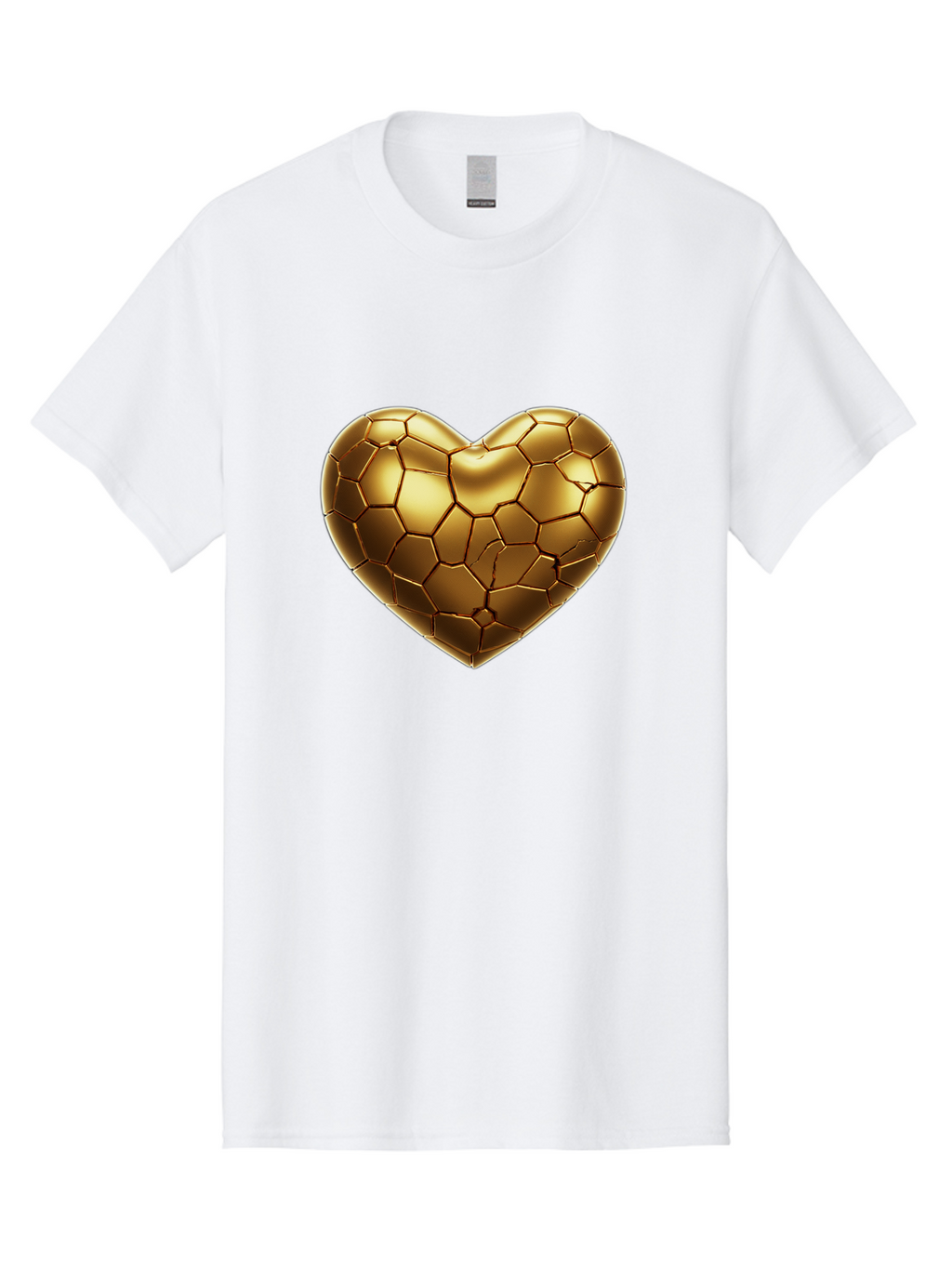 Golden-Heart-1 Men'S Graphic Tee, 100% Cotton, Comfortable Casual Summer Wear, Machine Washable, Shiny Gold Heart, Cracked Surface, Metallic Texture, Valentines Day Symbol, Love Icon, Golden Love, Heart Shape, Luxury Design Bae024